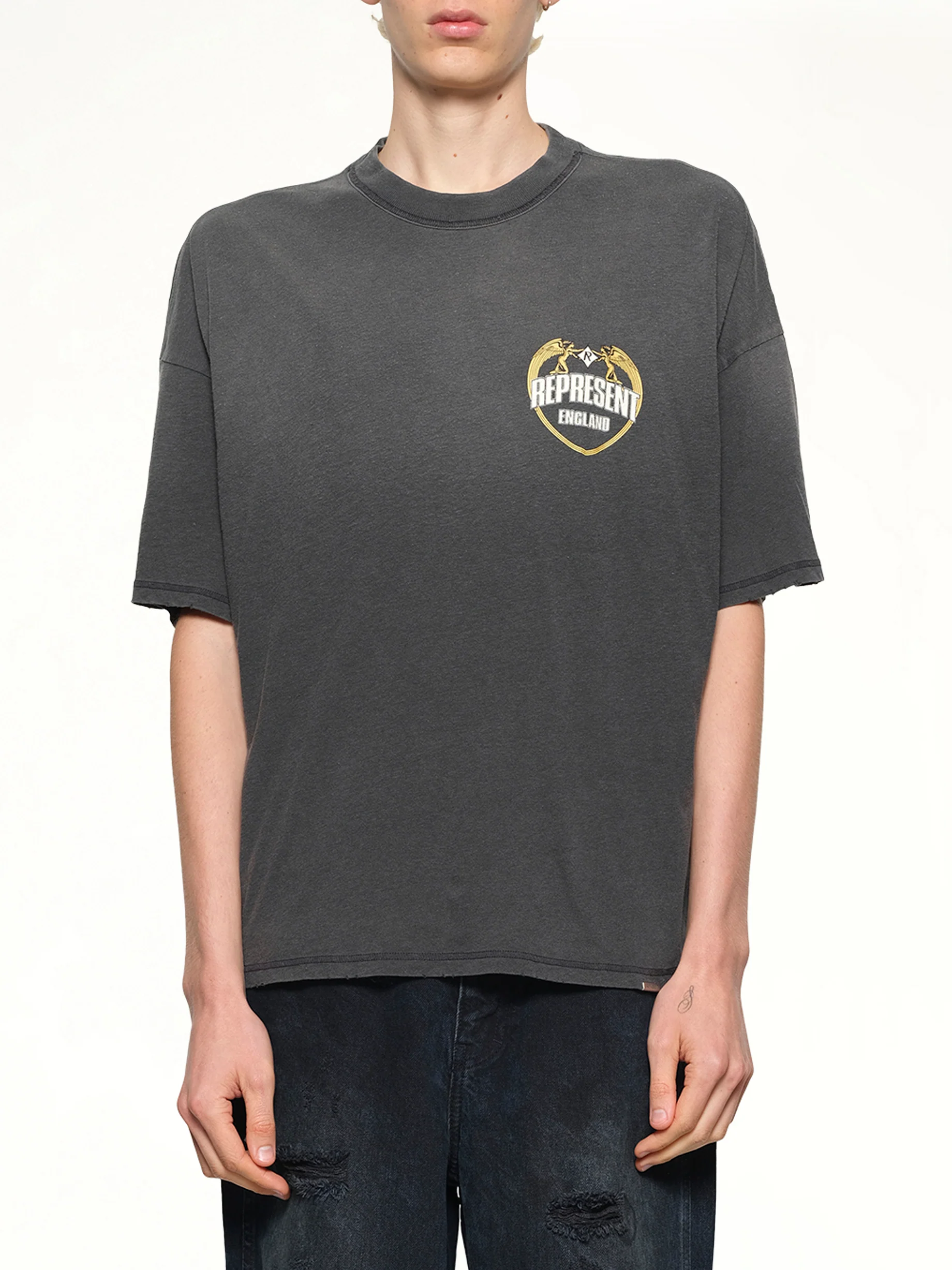 Represent Angel Border T-Shirt in Stained Black - Image 2