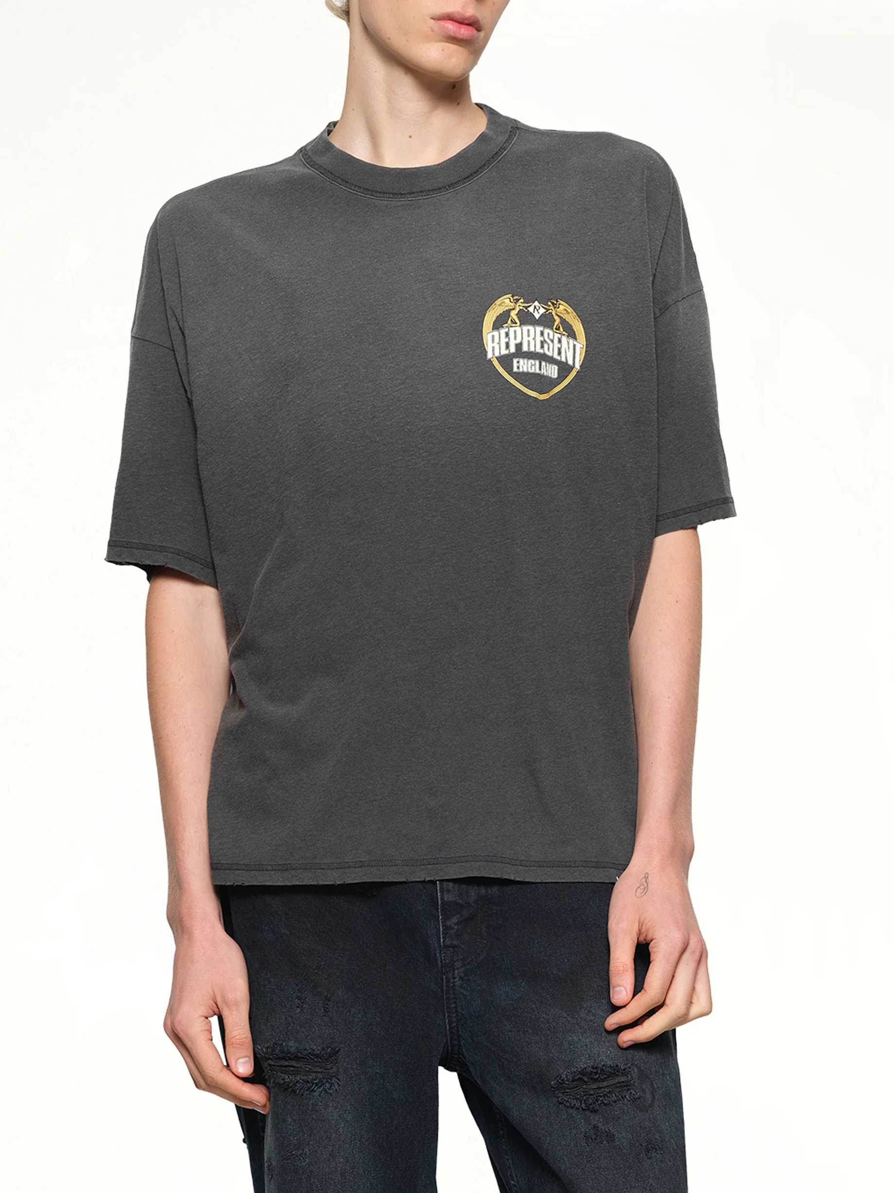 Represent Angel Border T-Shirt in Stained Black - Image 6