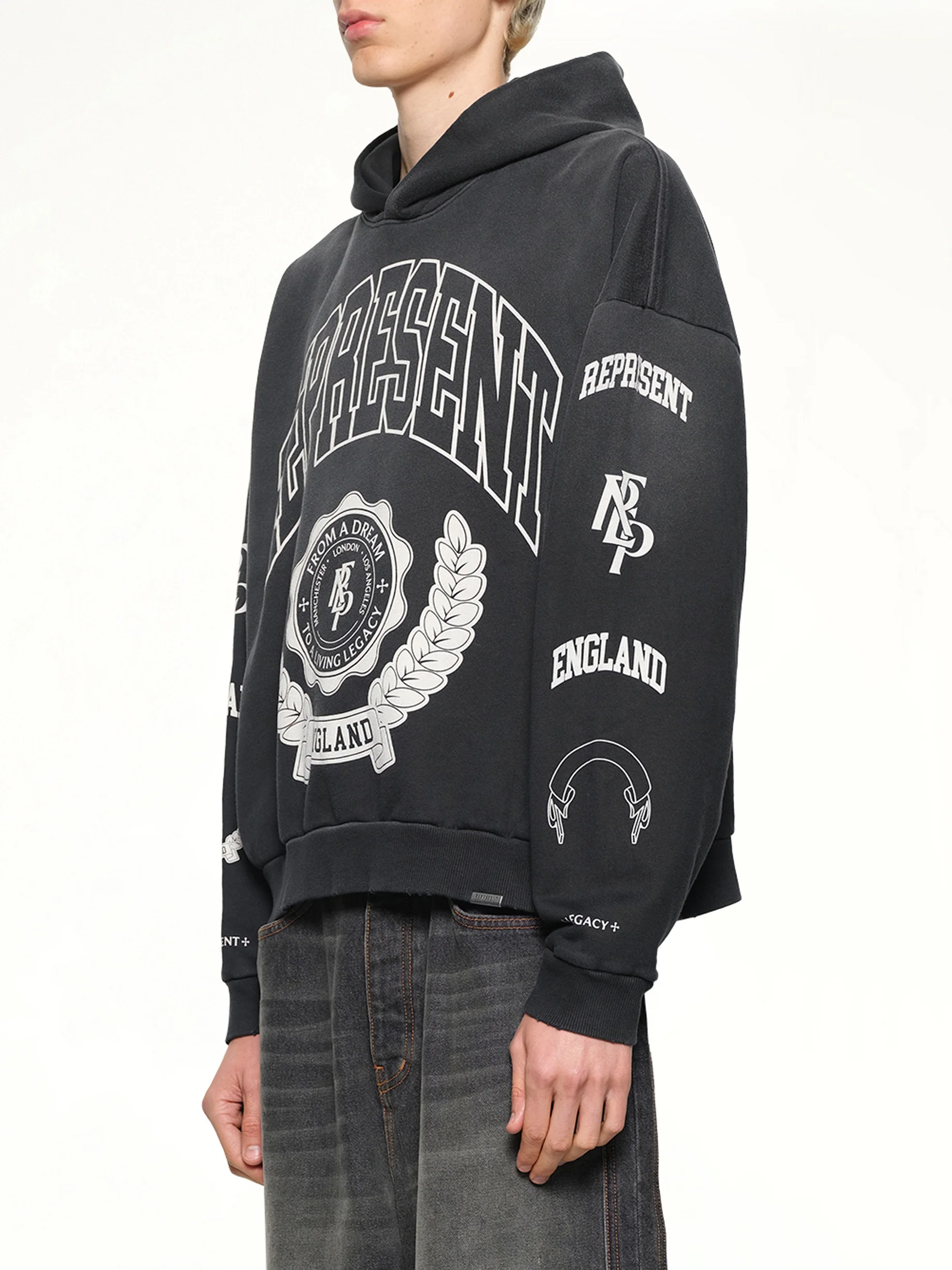 Represent Legacy Crest Hoodie in Stained Black - Image 3