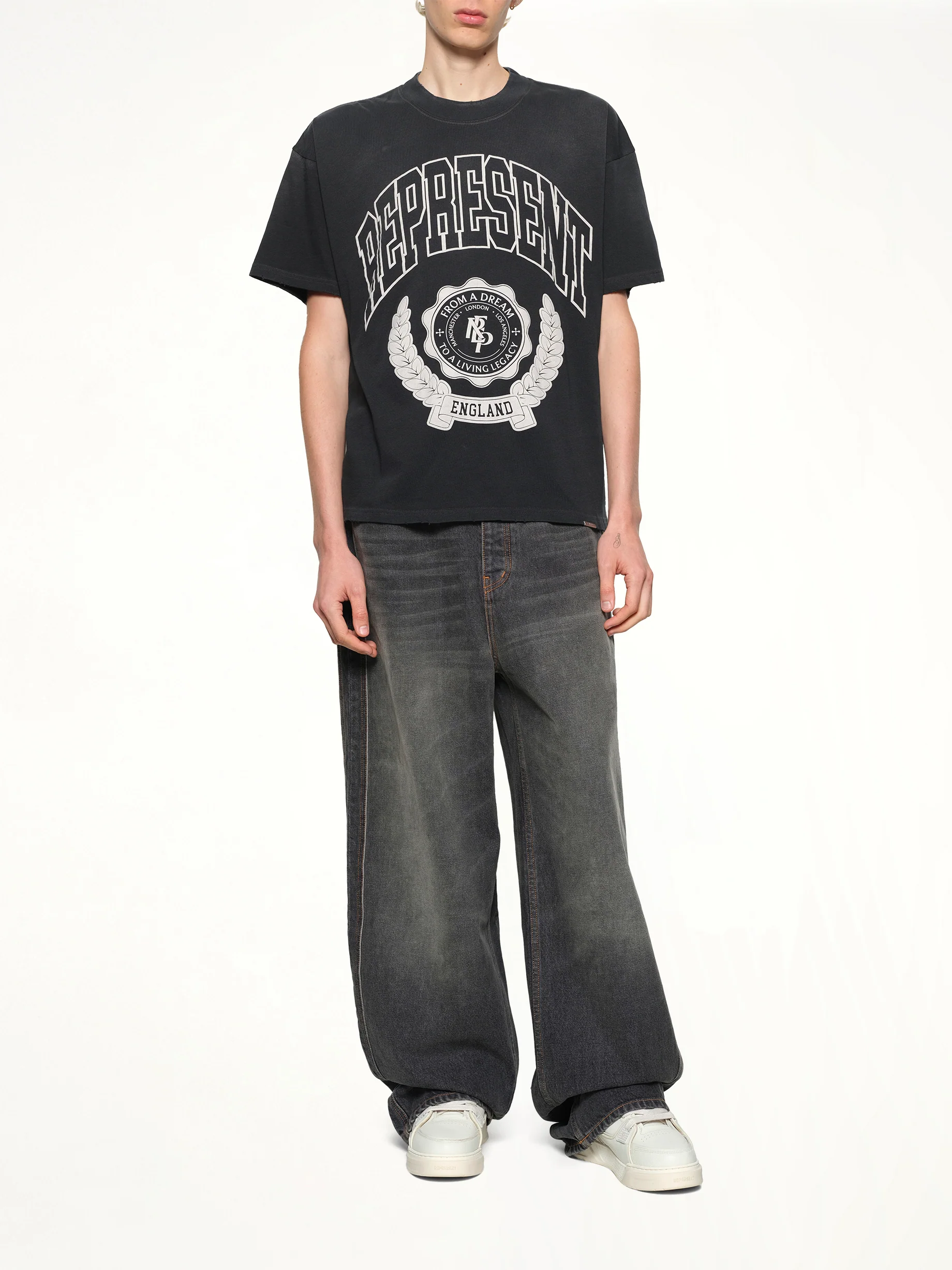 Represent Legacy Crest T-Shirt in Stained Black - Image 4