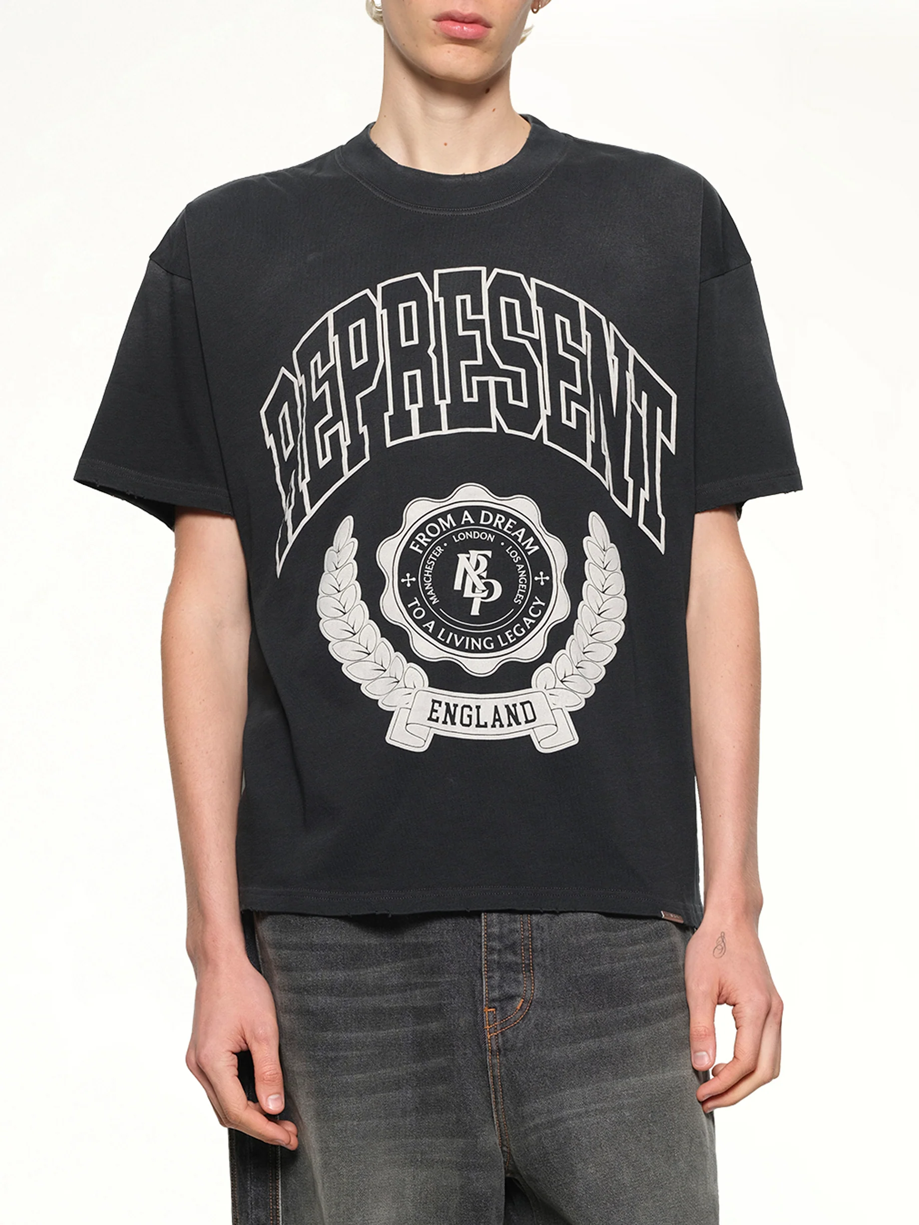 Represent Legacy Crest T-Shirt in Stained Black - Image 6