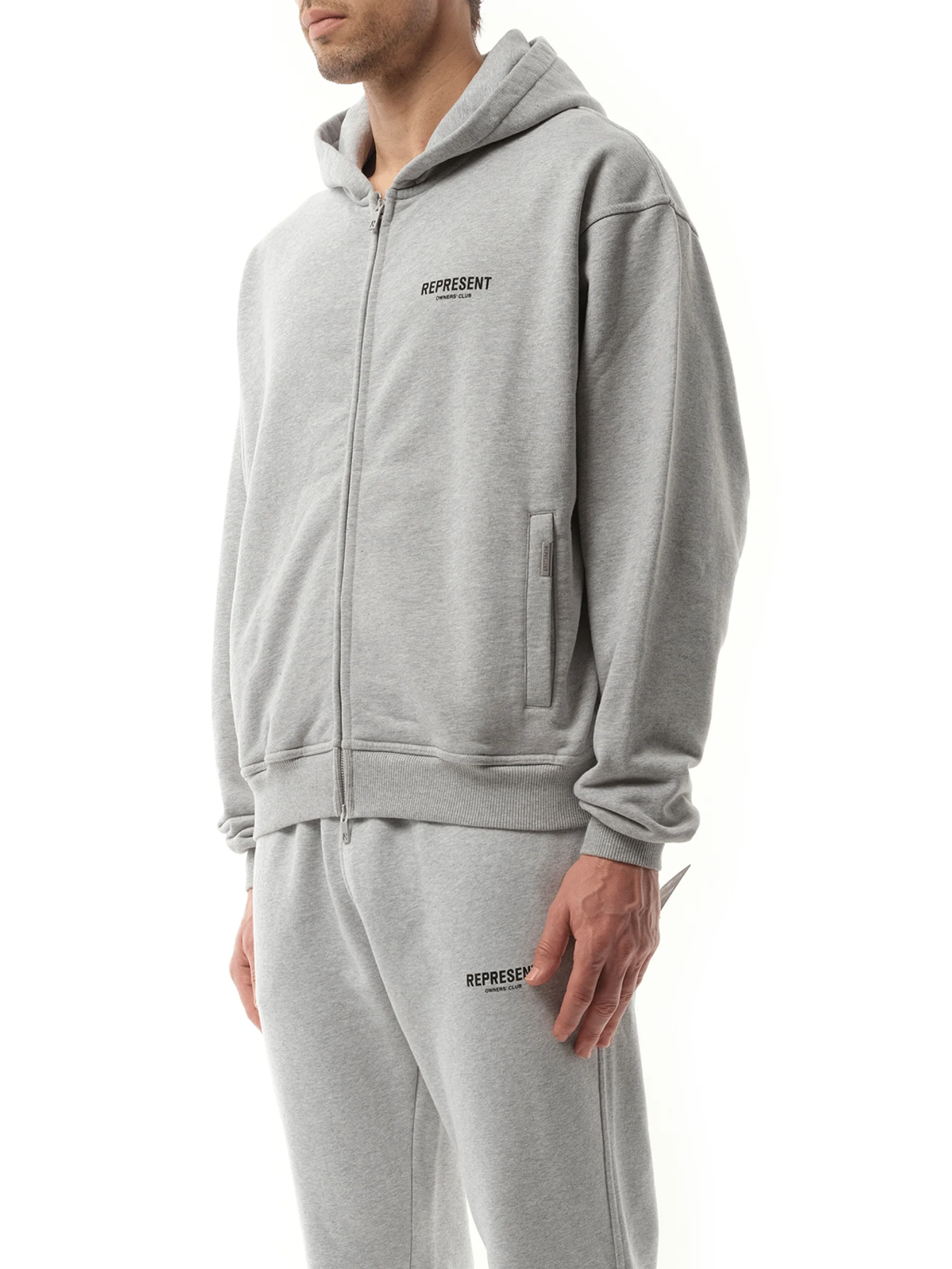 Represent Owners Club Zip Hoodie in Ash Grey/Black - Image 5