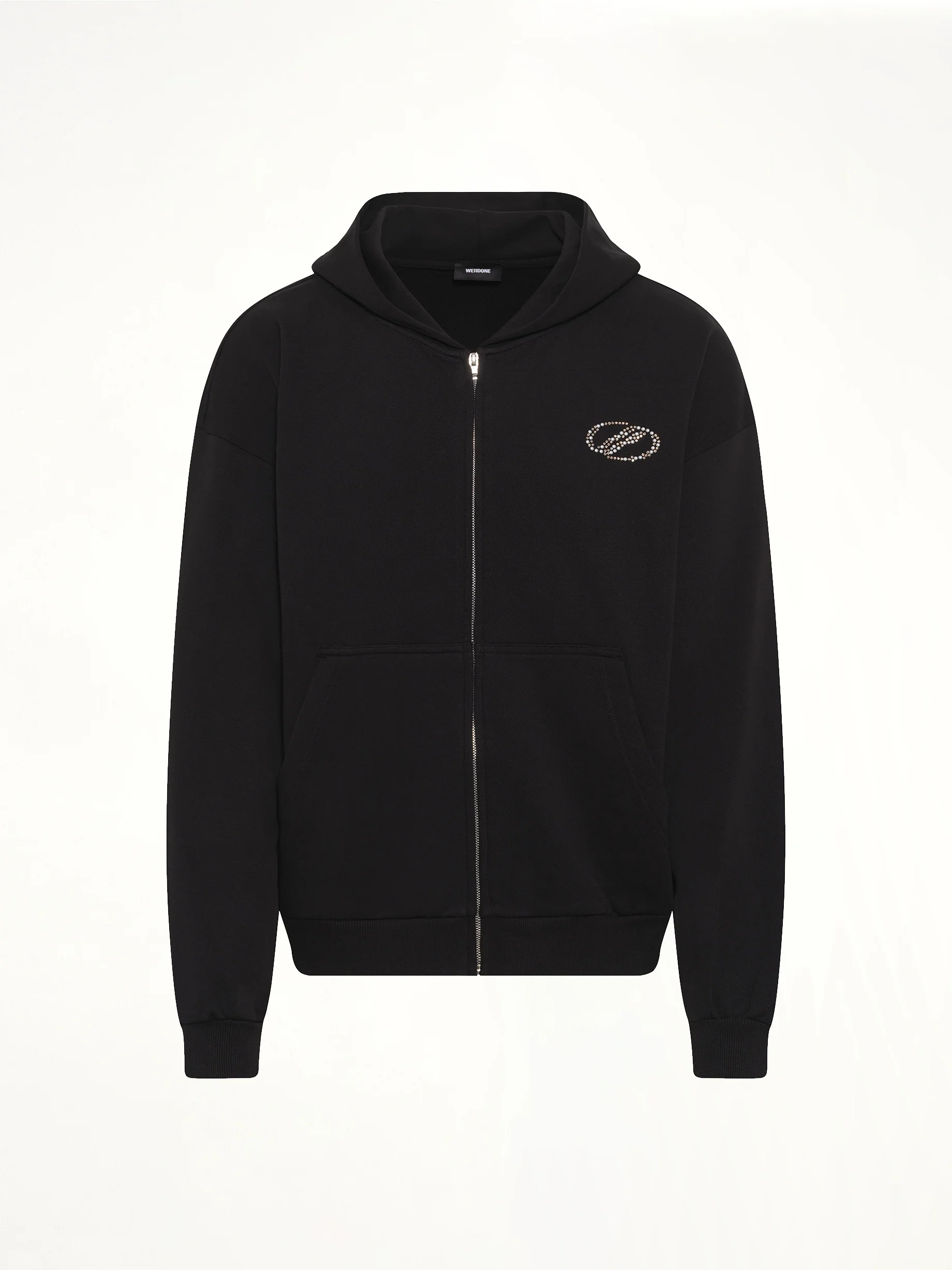 Rhinestone Zip-Up Balloon Hoodie in Black - Image 2