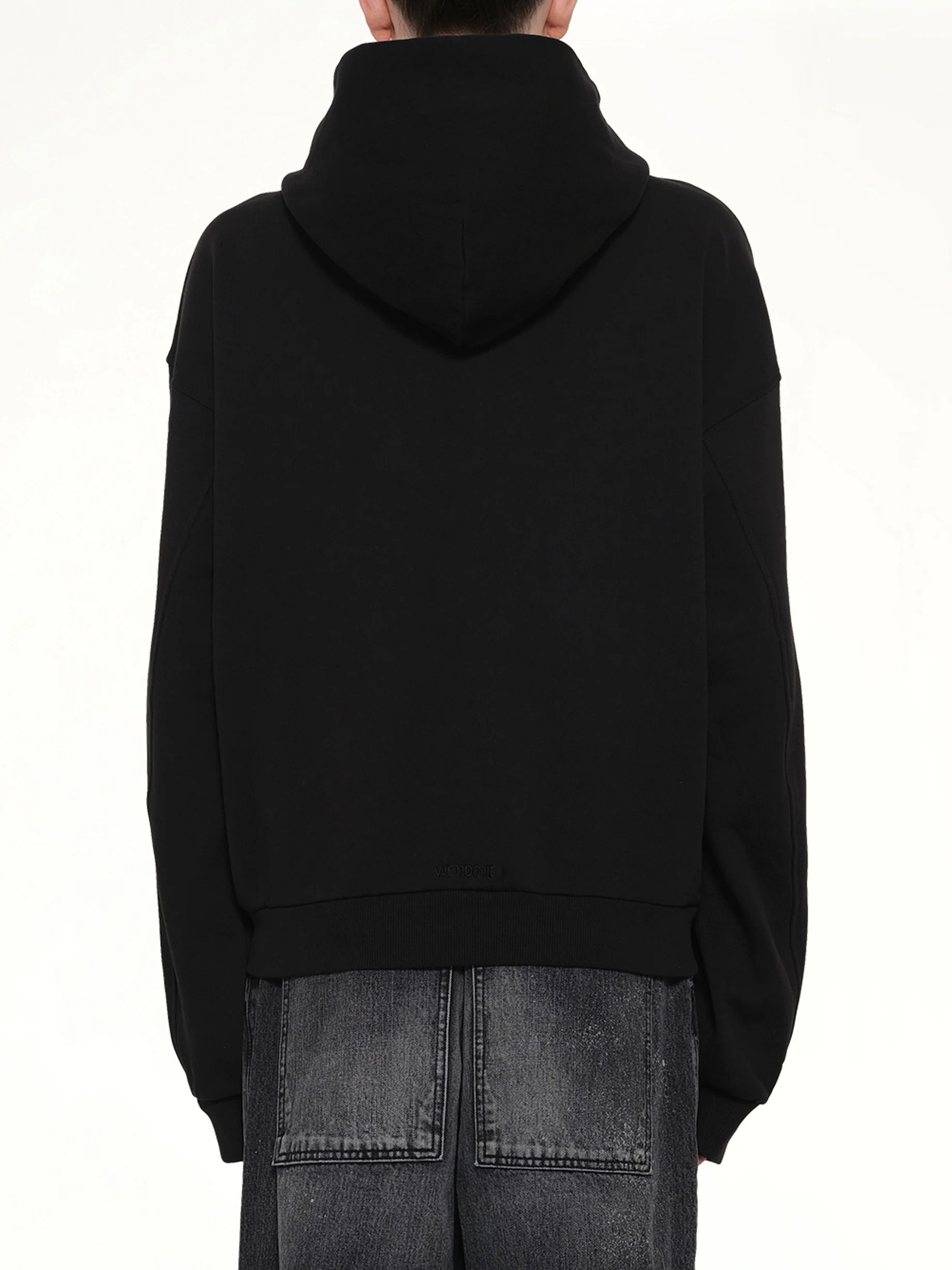 Rhinestone Zip-Up Balloon Hoodie in Black - Image 5