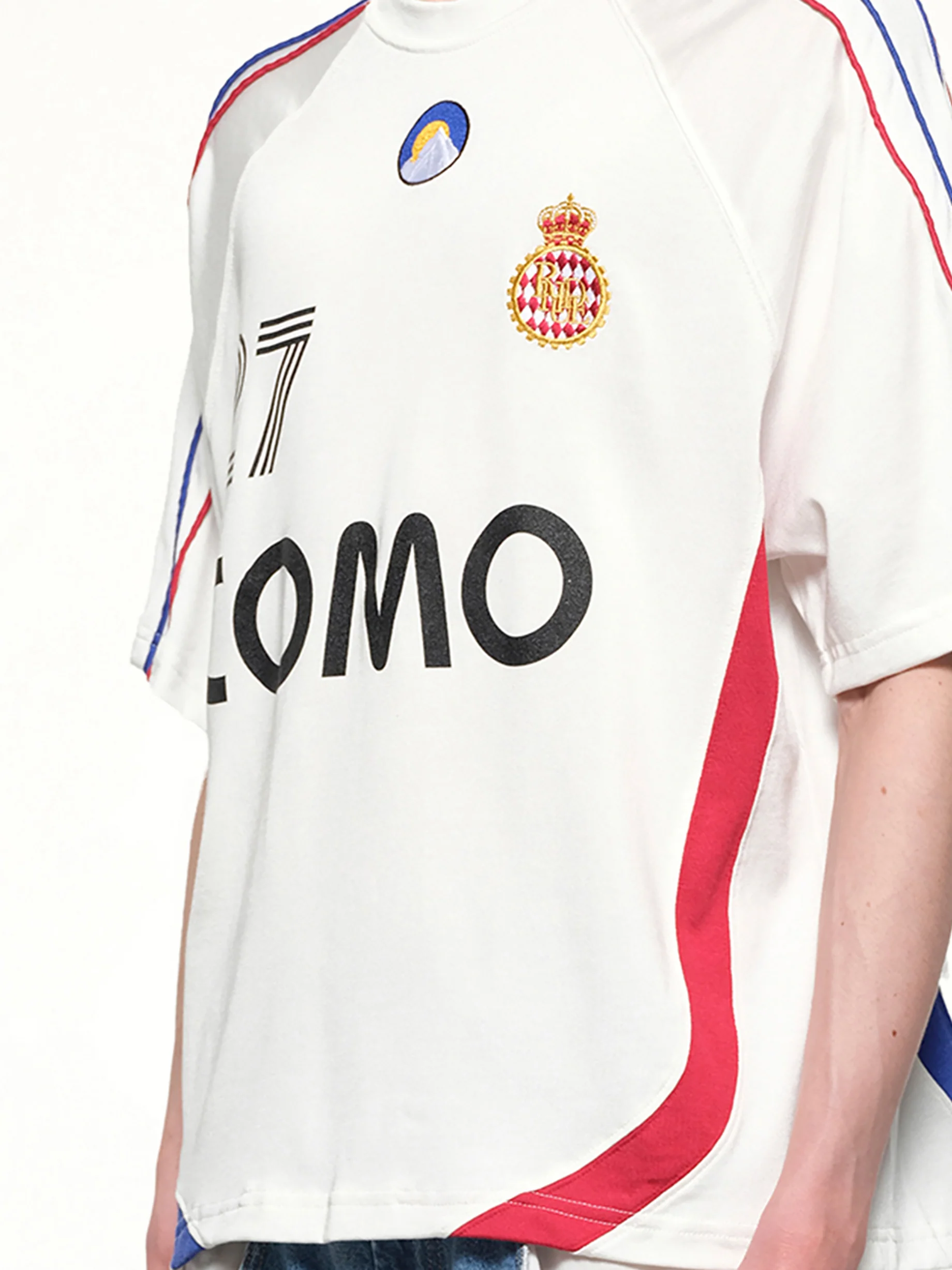 Rhude 27 Jersey in Off White/Navy/Red - Image 6