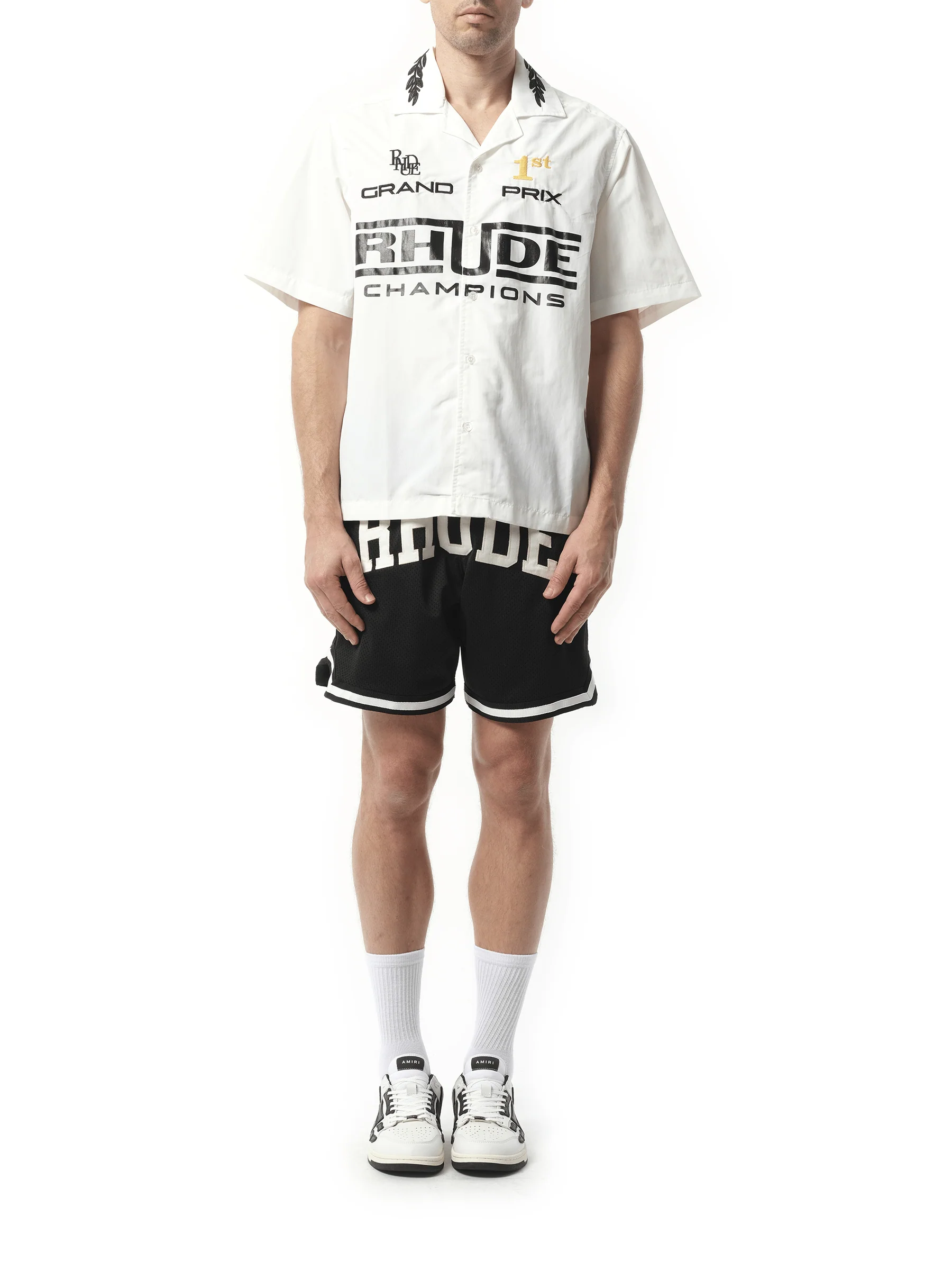 Rhude Champions Snap Shirt in White - Image 4