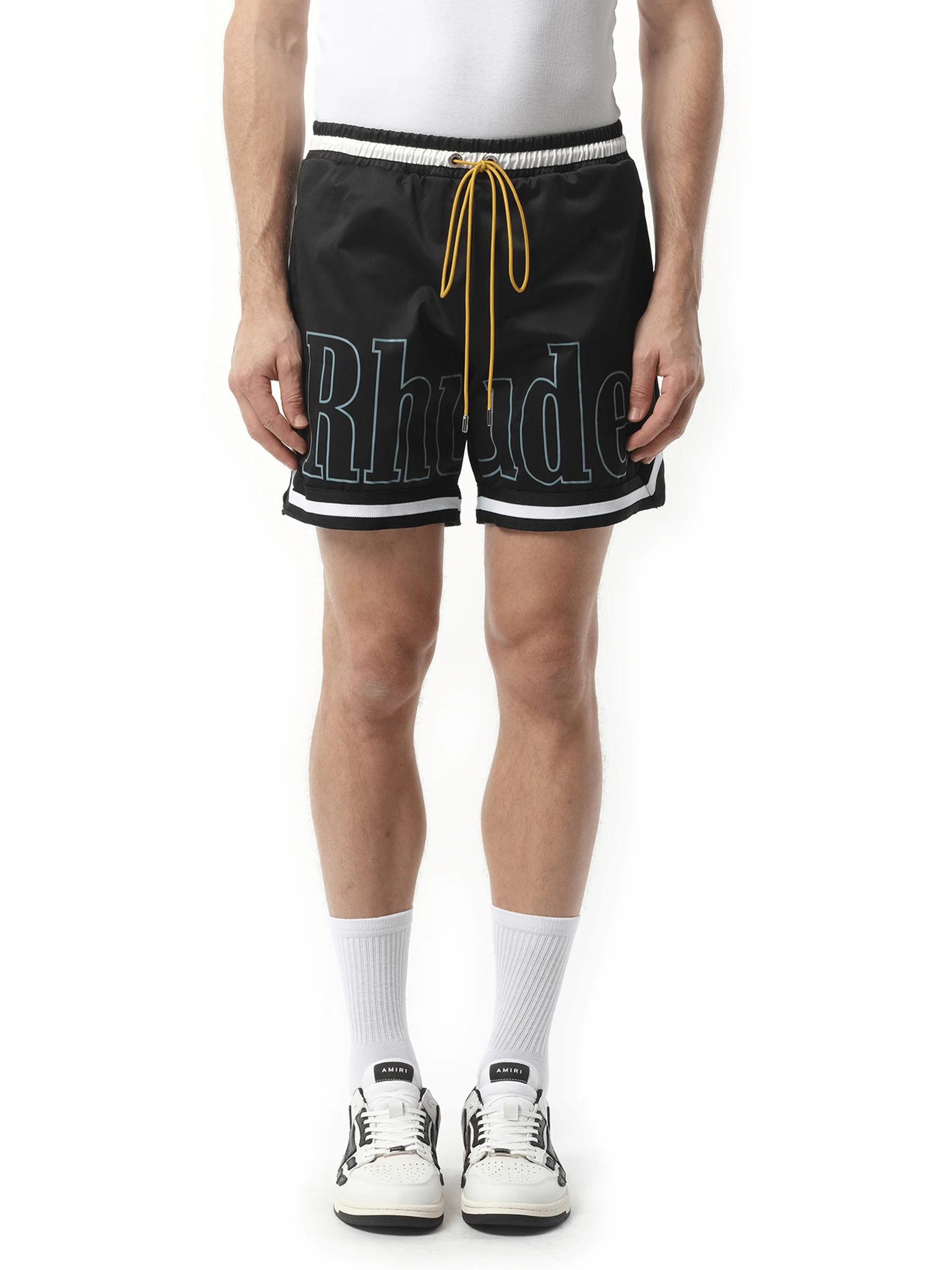 Rhude Logo Basketball Swim Shorts in Black/White