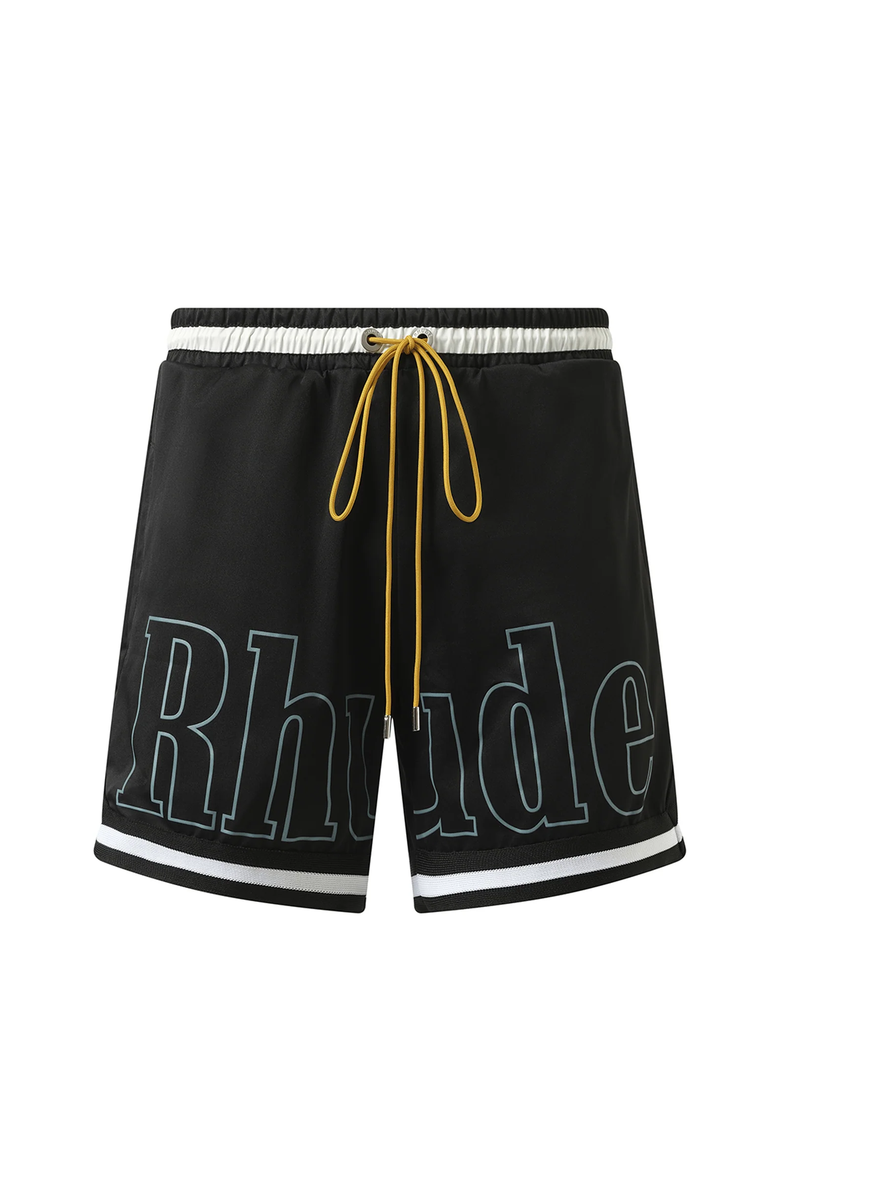 Rhude Logo Basketball Swim Shorts in Black/White - Image 2