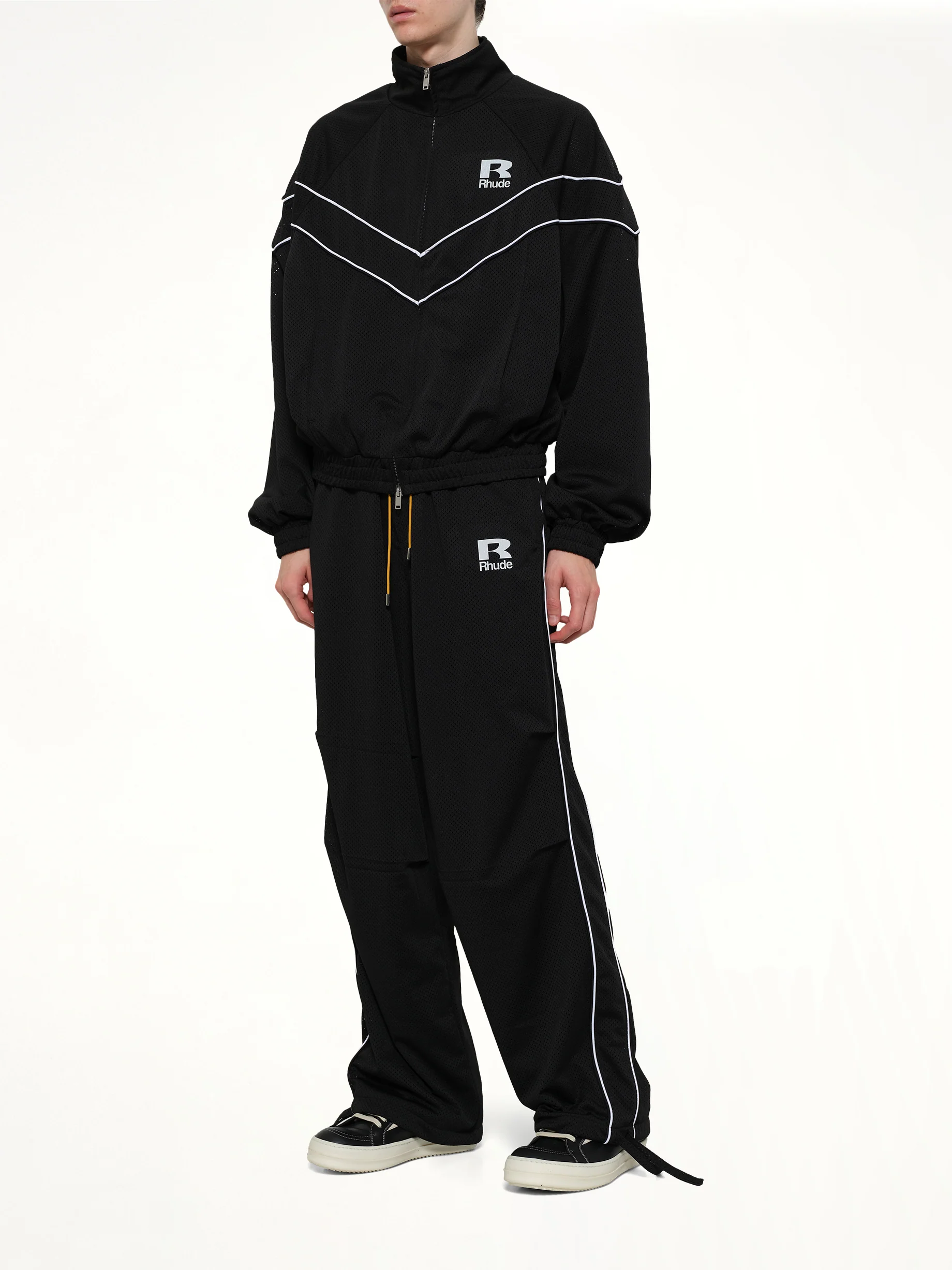 Rhude Mesh Piping Parachute Track Pant in Black/White - Image 4