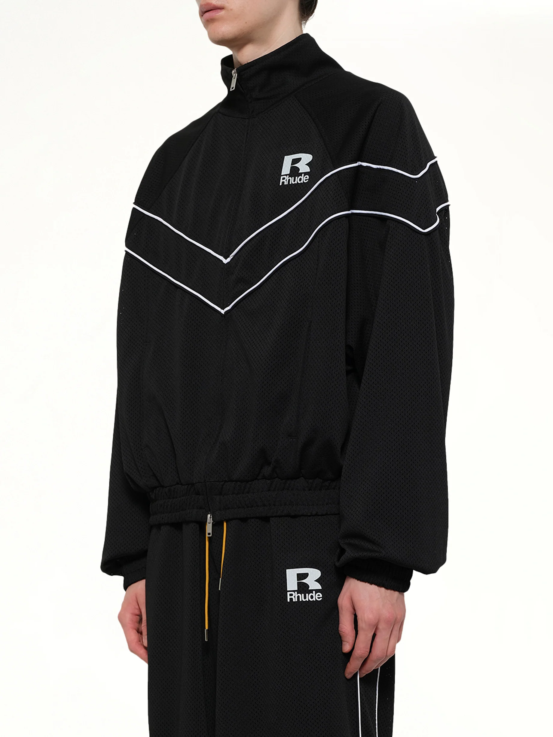 Rhude Mesh Piping Raglan Track Jacket in Black/White - Image 3