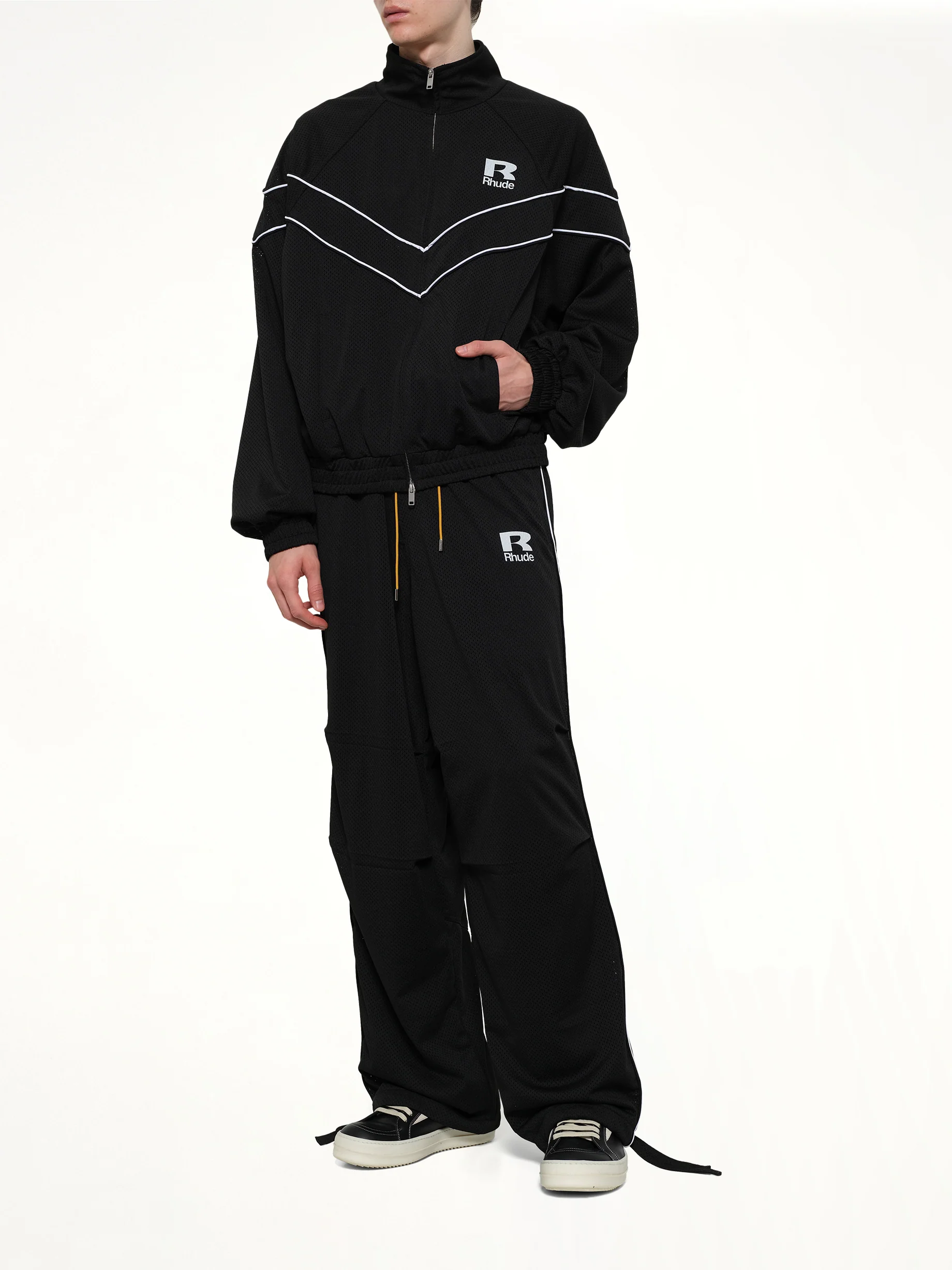 Rhude Mesh Piping Raglan Track Jacket in Black/White - Image 4