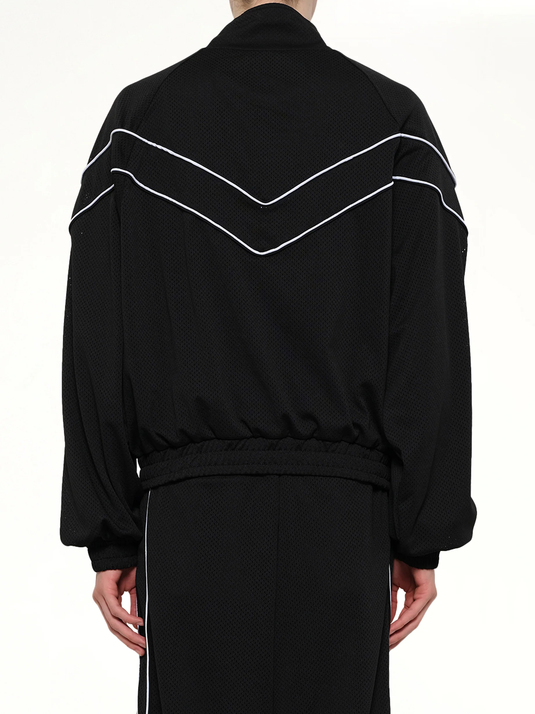 Rhude Mesh Piping Raglan Track Jacket in Black/White - Image 5