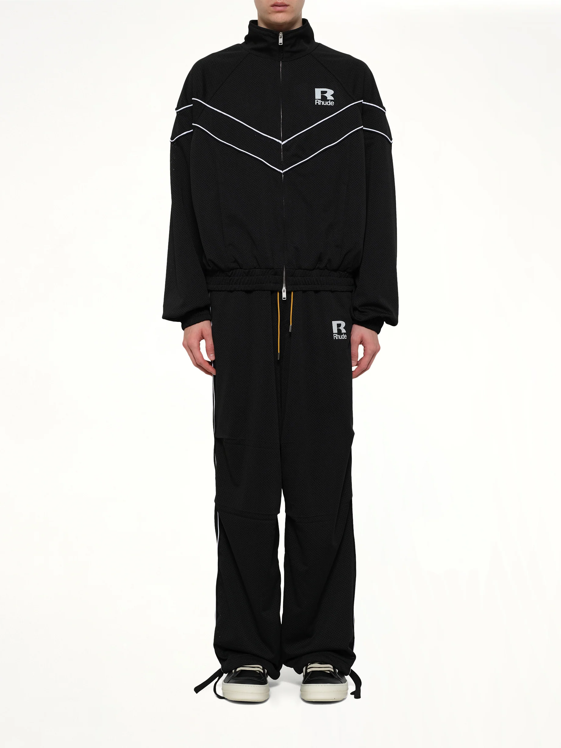 Rhude Mesh Piping Raglan Track Jacket in Black/White - Image 7