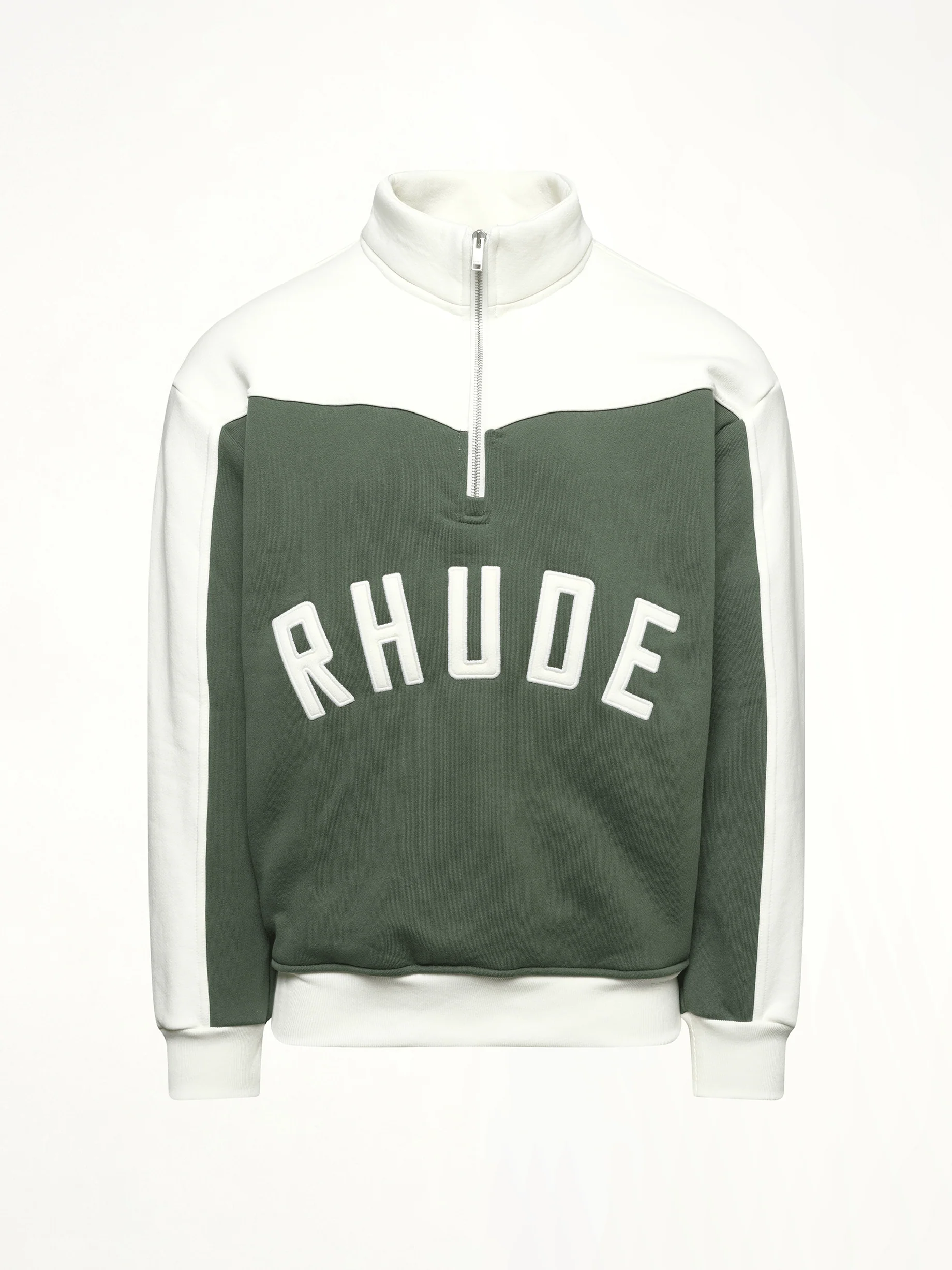 Rhude Monaco Half-Zip Sweatshirt in Hunter Green/Cream - Image 2