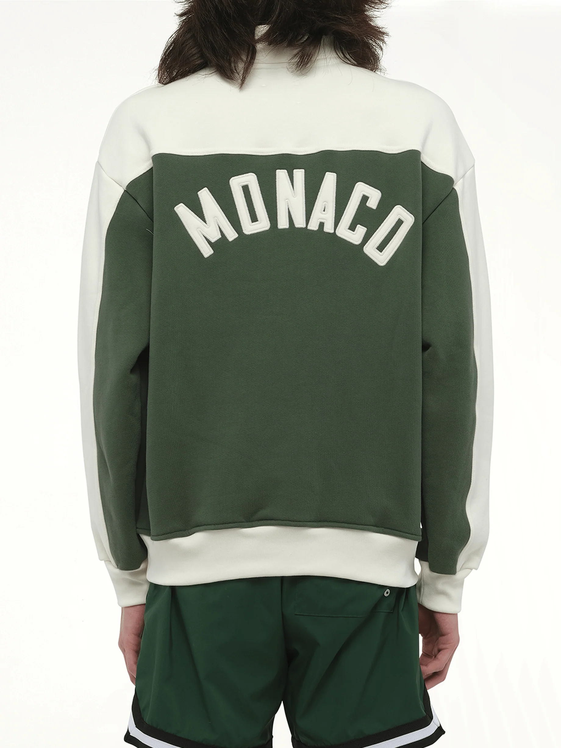 Rhude Monaco Half-Zip Sweatshirt in Hunter Green/Cream - Image 3
