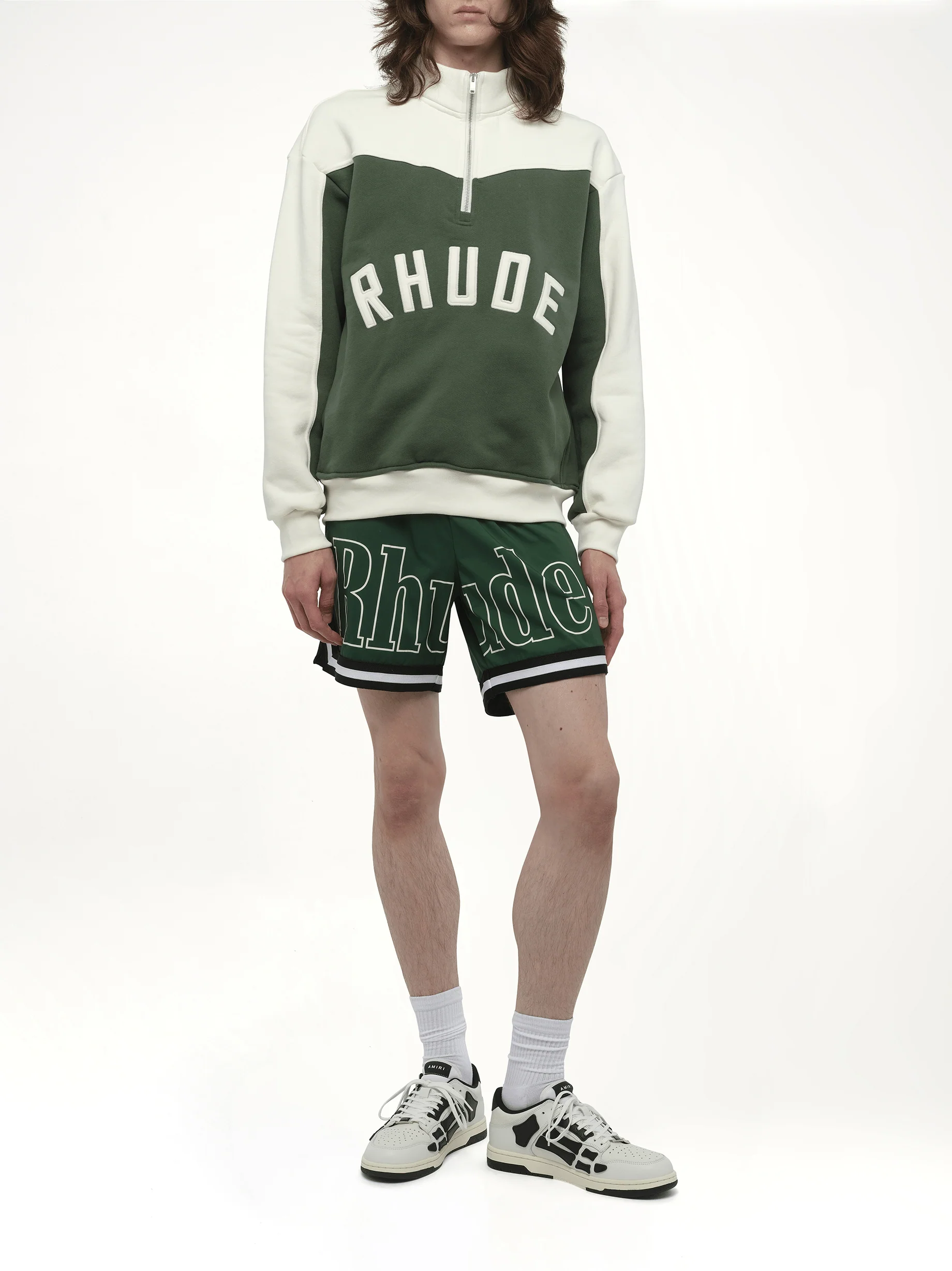 Rhude Monaco Half-Zip Sweatshirt in Hunter Green/Cream - Image 4