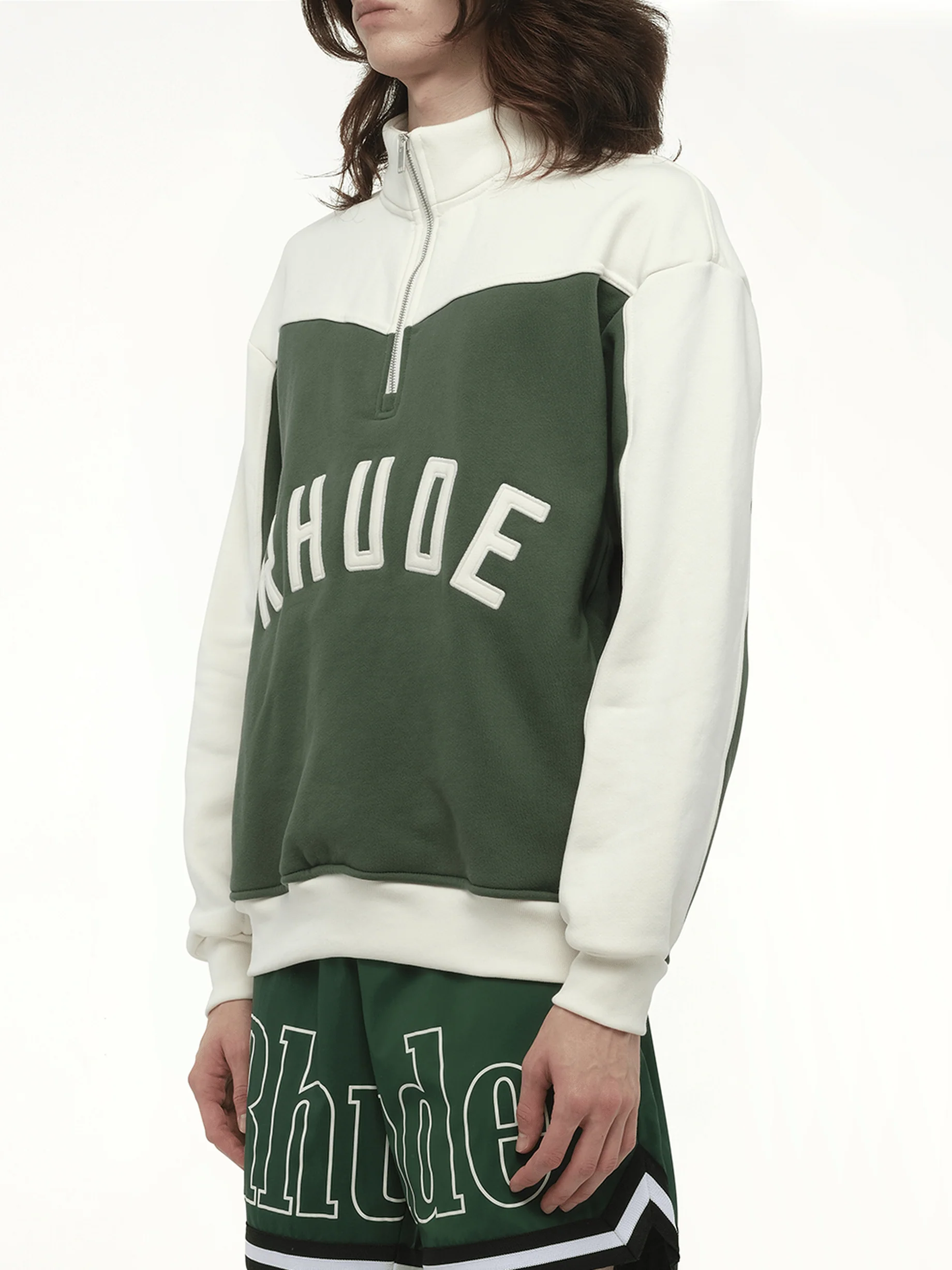Rhude Monaco Half-Zip Sweatshirt in Hunter Green/Cream - Image 5