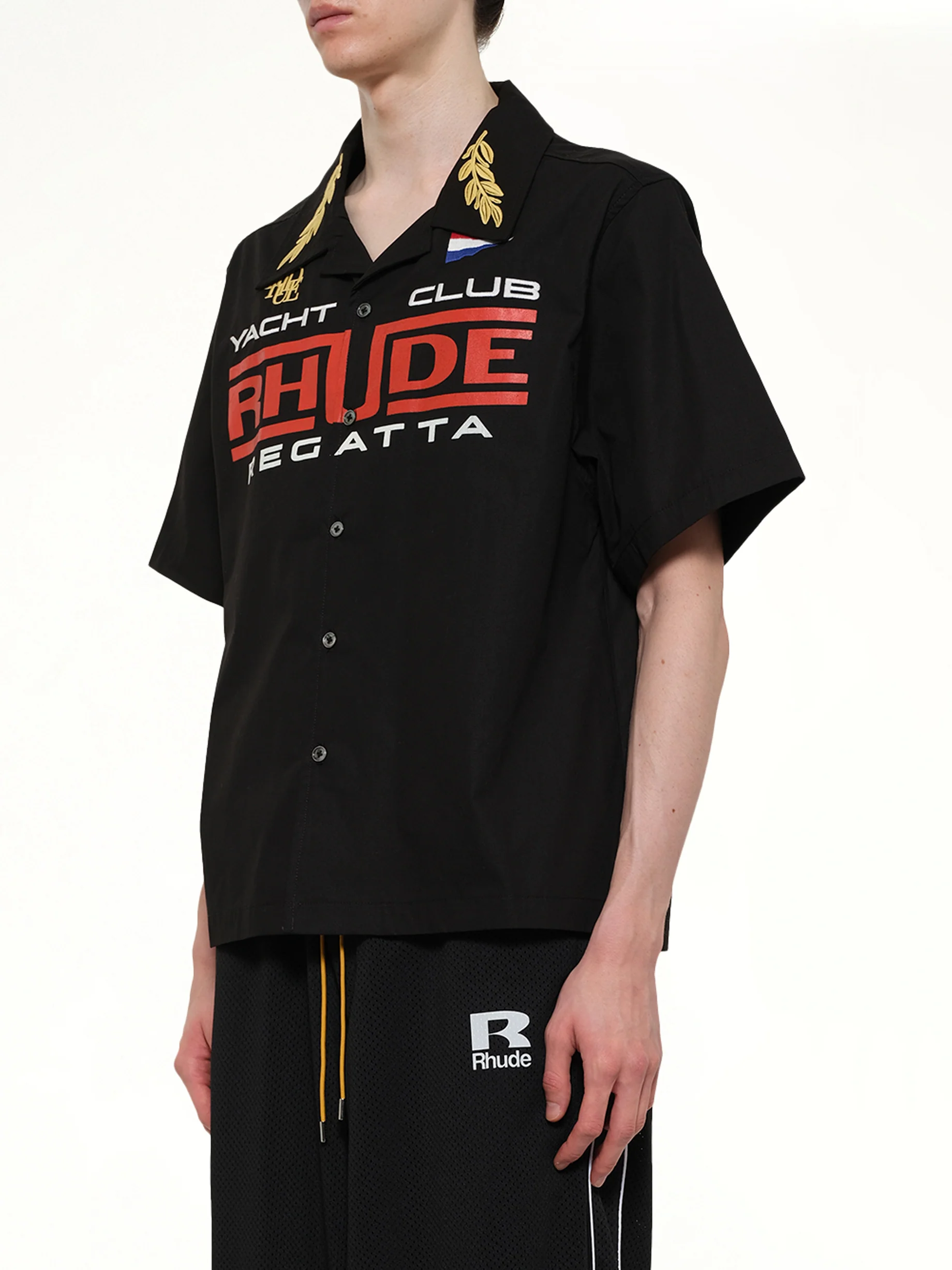 Rhude Regatta Club Shirt in Black/White/Red - Image 3