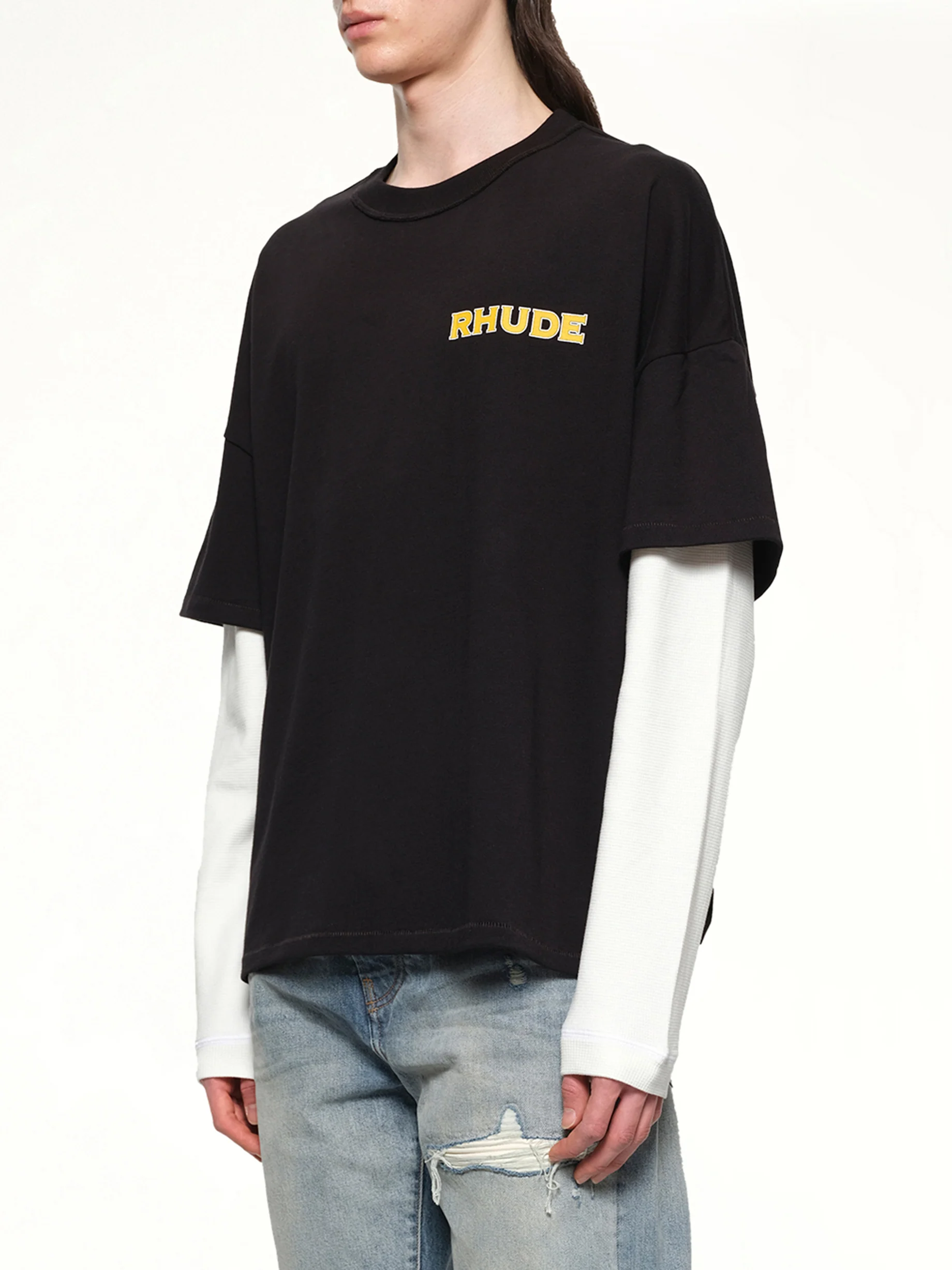 Rhude Steel Double-Layered T-Shirt in Black/White - Image 3