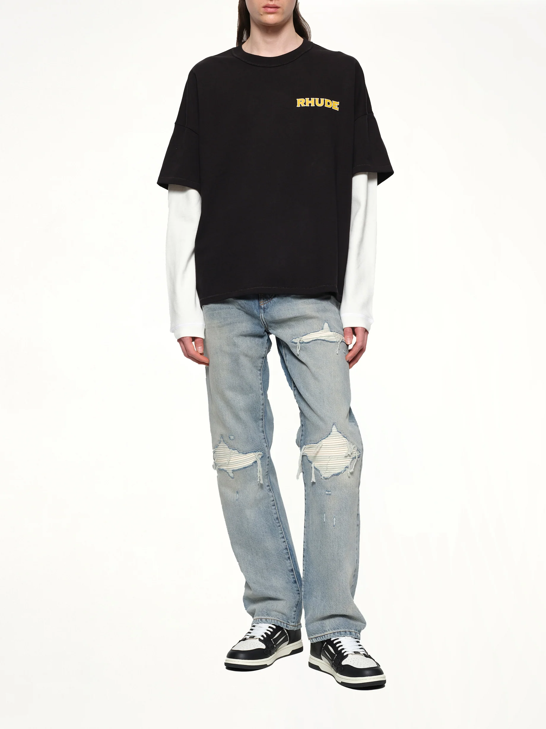Rhude Steel Double-Layered T-Shirt in Black/White - Image 4