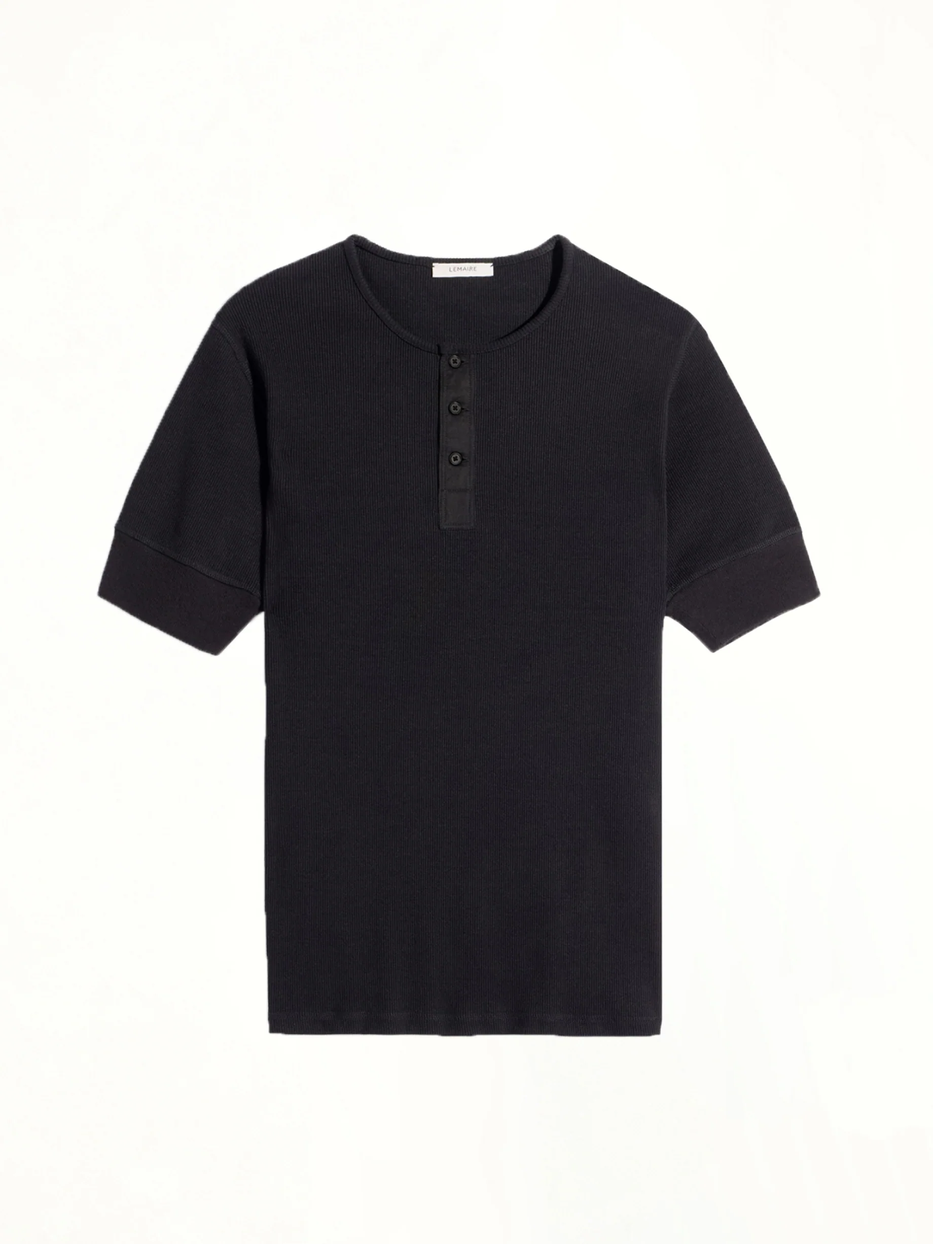 Rib Henley Top in Black - Image 2