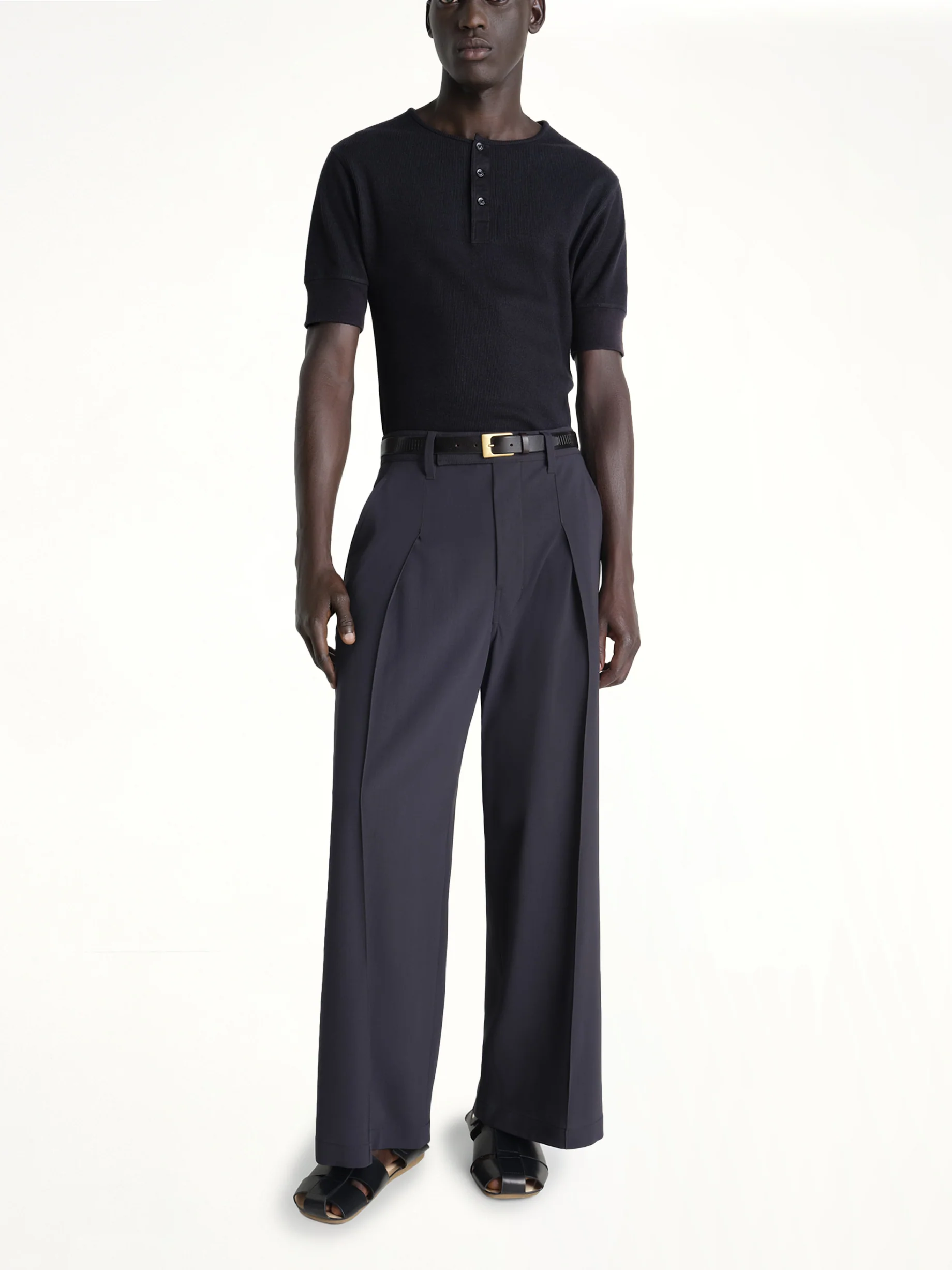 Rib Henley Top in Black - Image 3