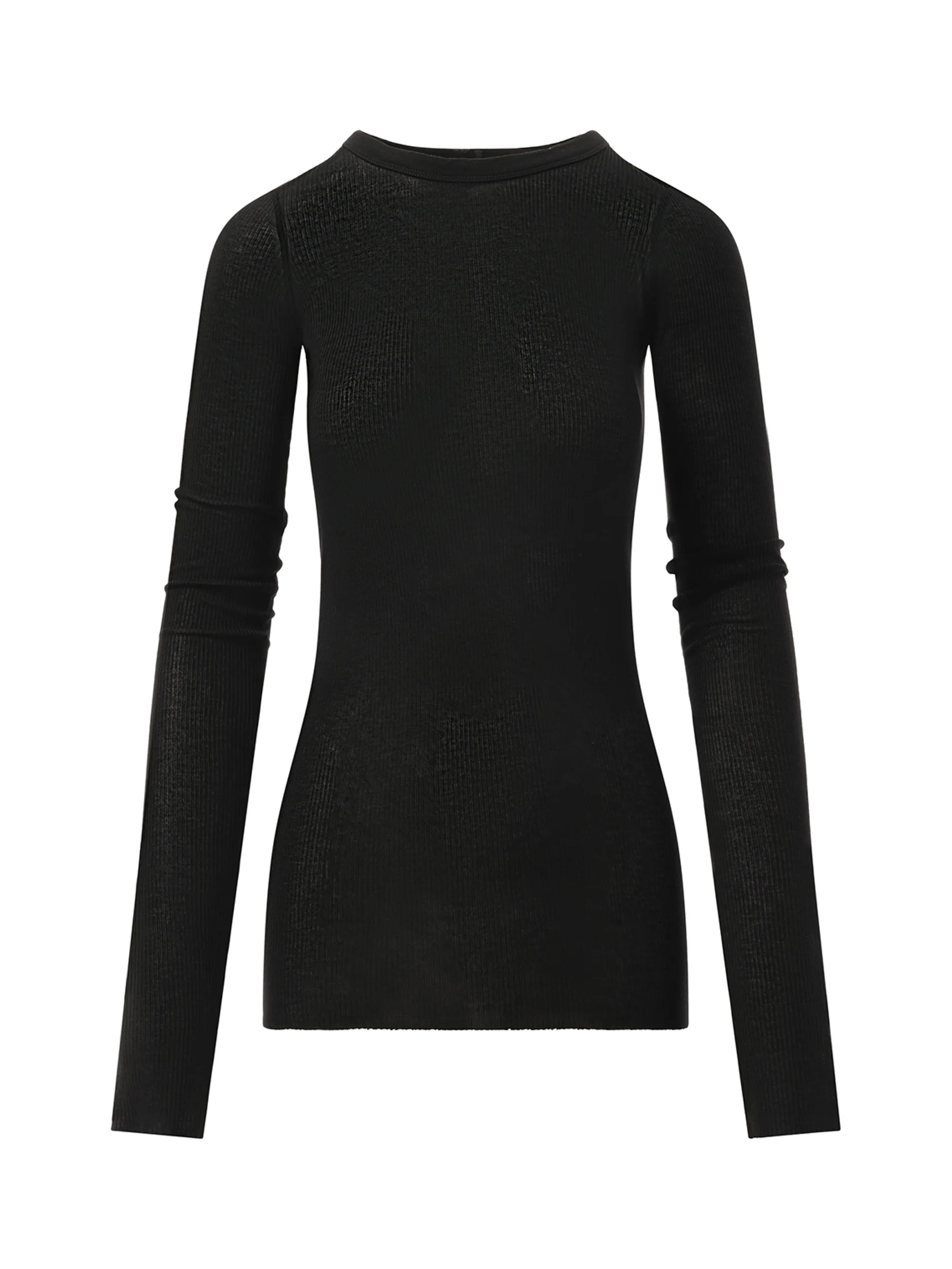 Rib Long Sleeve T-Shirt in Black - Image 2