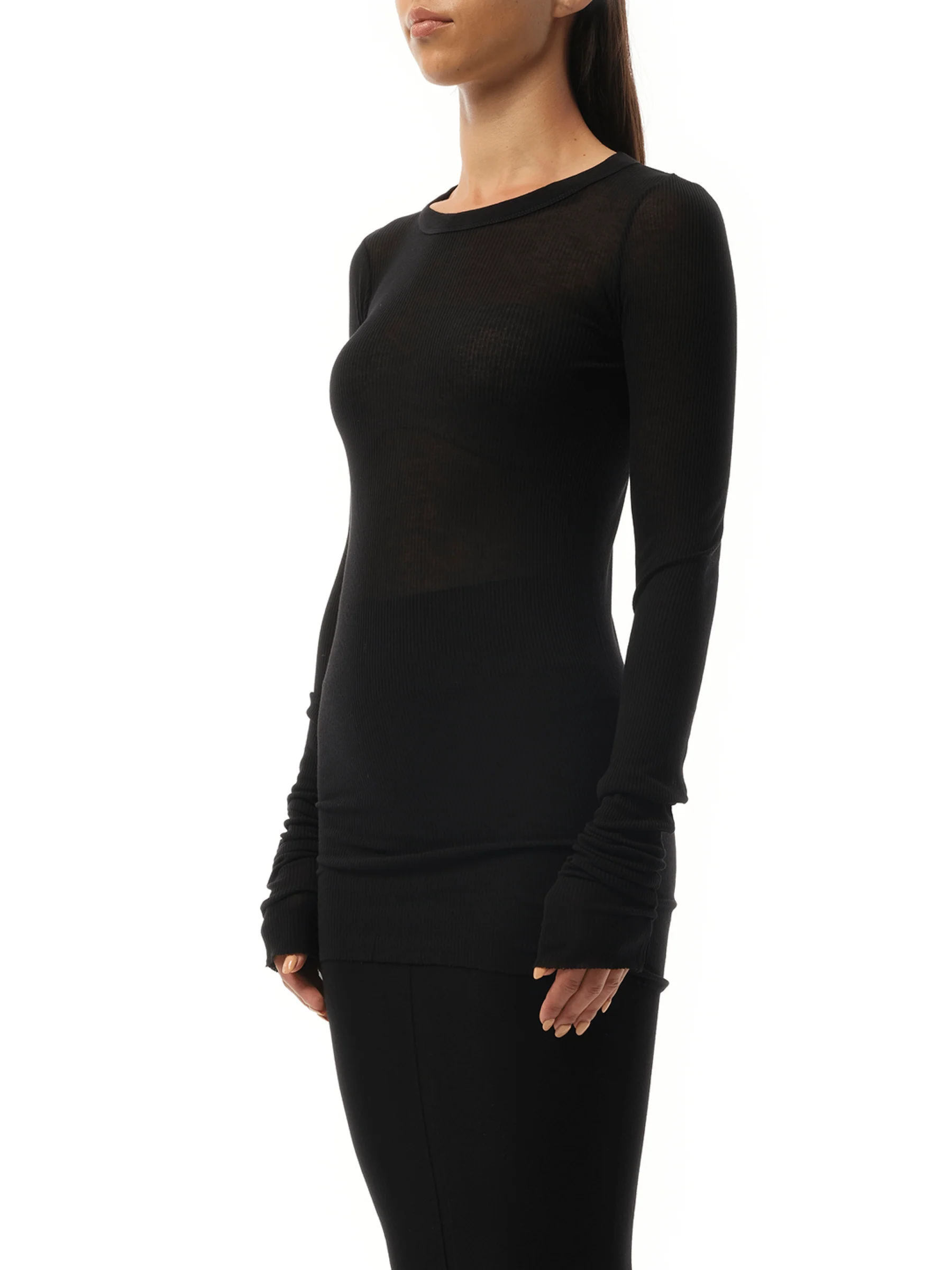 Rib Long Sleeve T-Shirt in Black - Image 5