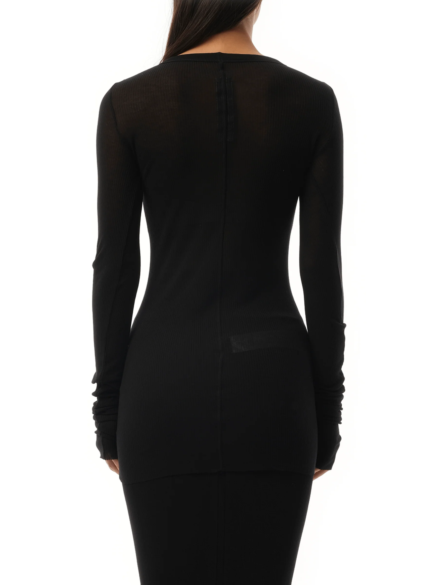 Rib Long Sleeve T-Shirt in Black - Image 6