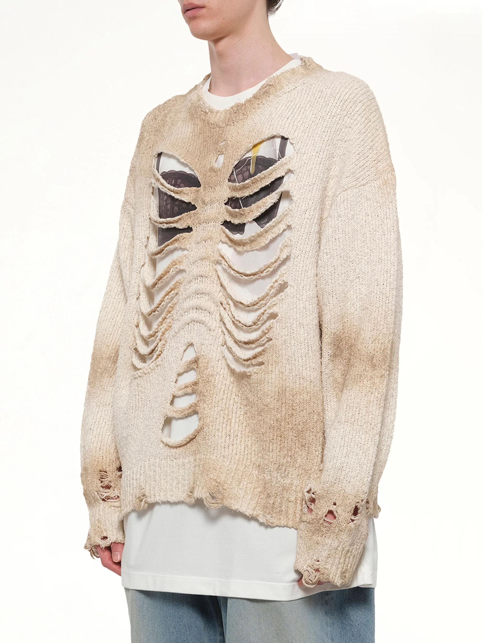 Rib & Spine Knit Pullover in Ivory - Image 3