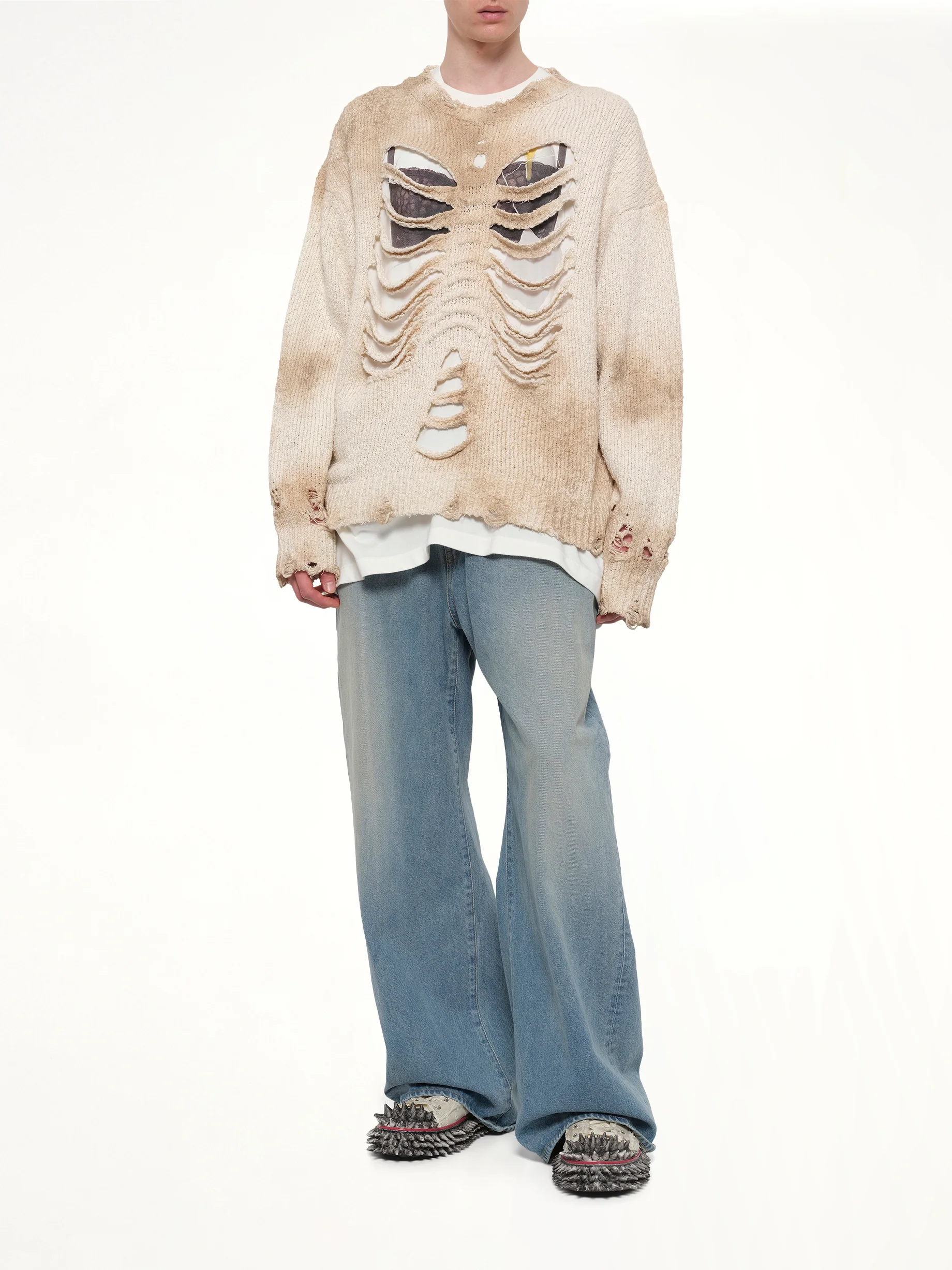 Rib & Spine Knit Pullover in Ivory - Image 4