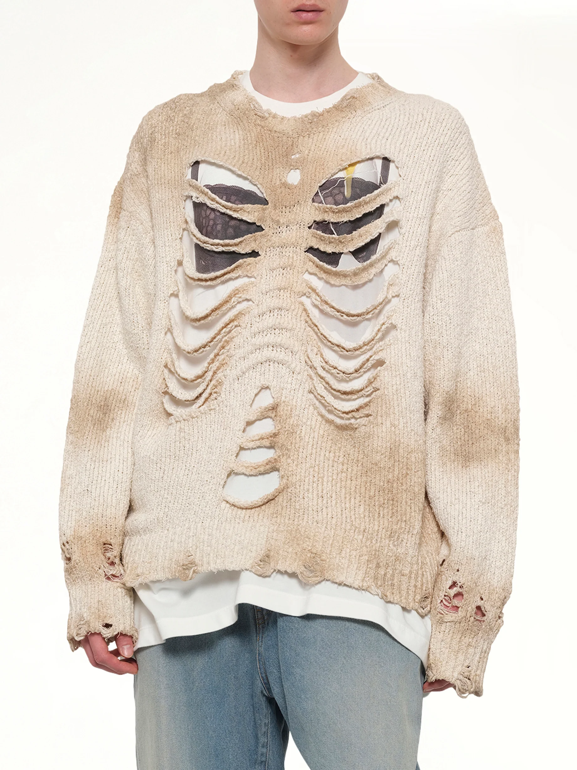 Rib & Spine Knit Pullover in Ivory - Image 6