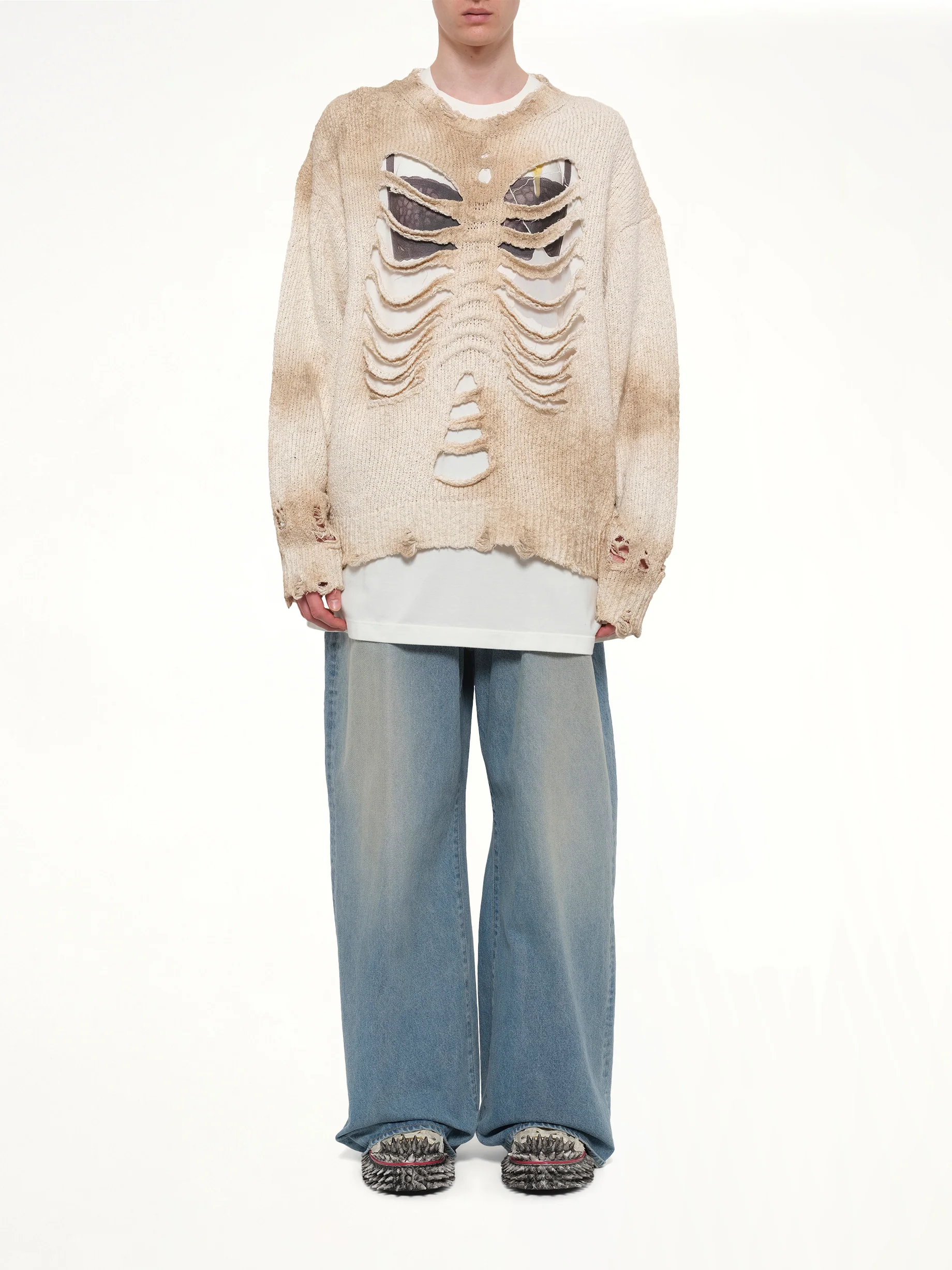 Rib & Spine Knit Pullover in Ivory - Image 7