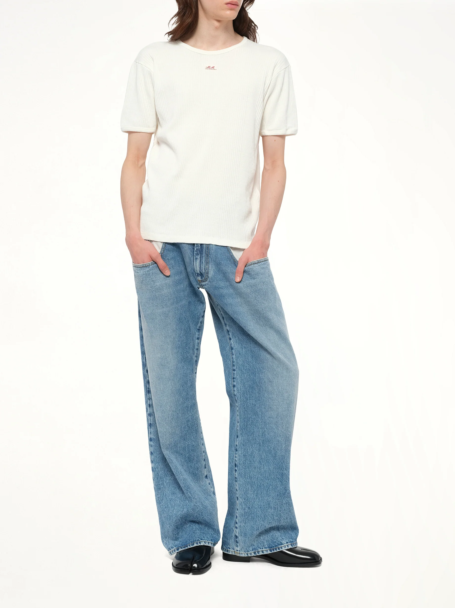 Rib T-Shirt in Off White - Image 4
