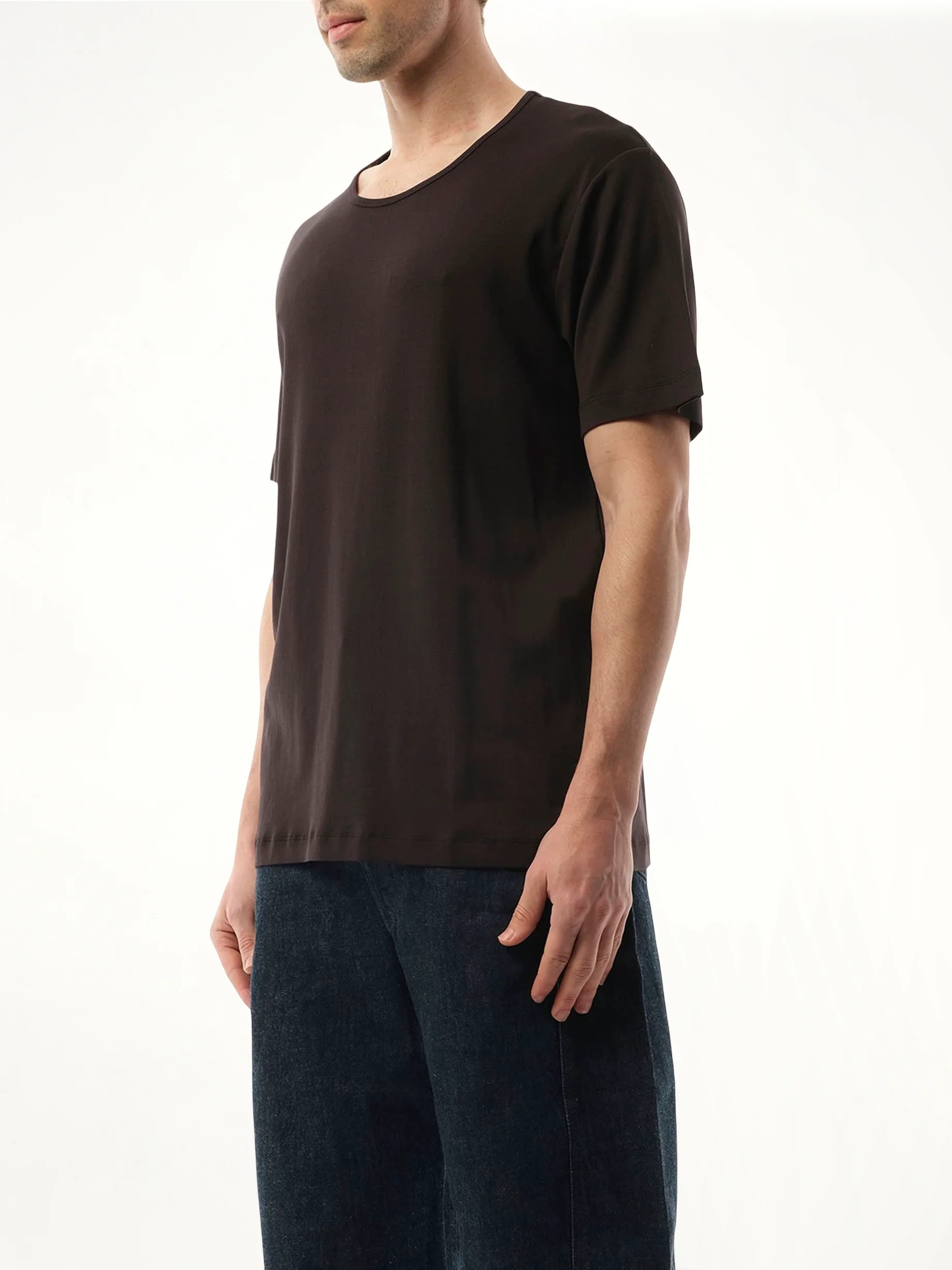 Rib U Neck T-Shirt in Squid Ink - Image 5