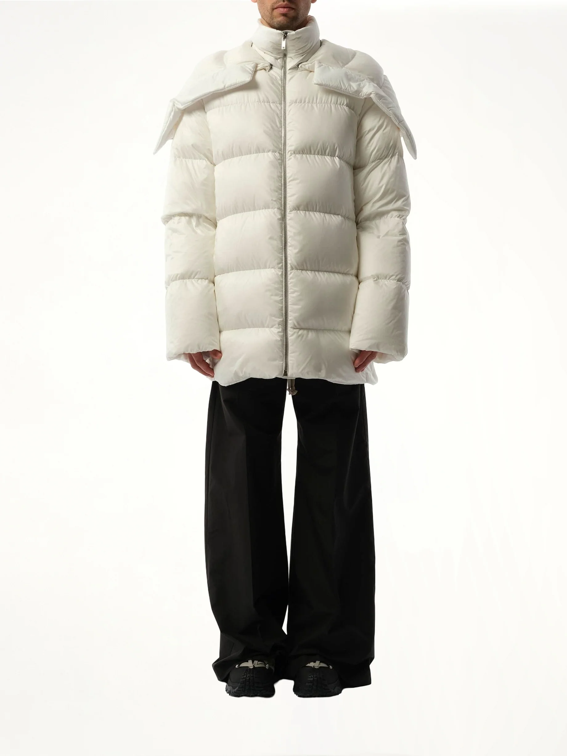 Rick Owens x Moncler Hooded Cyclopic Coat in Milk - Image 4