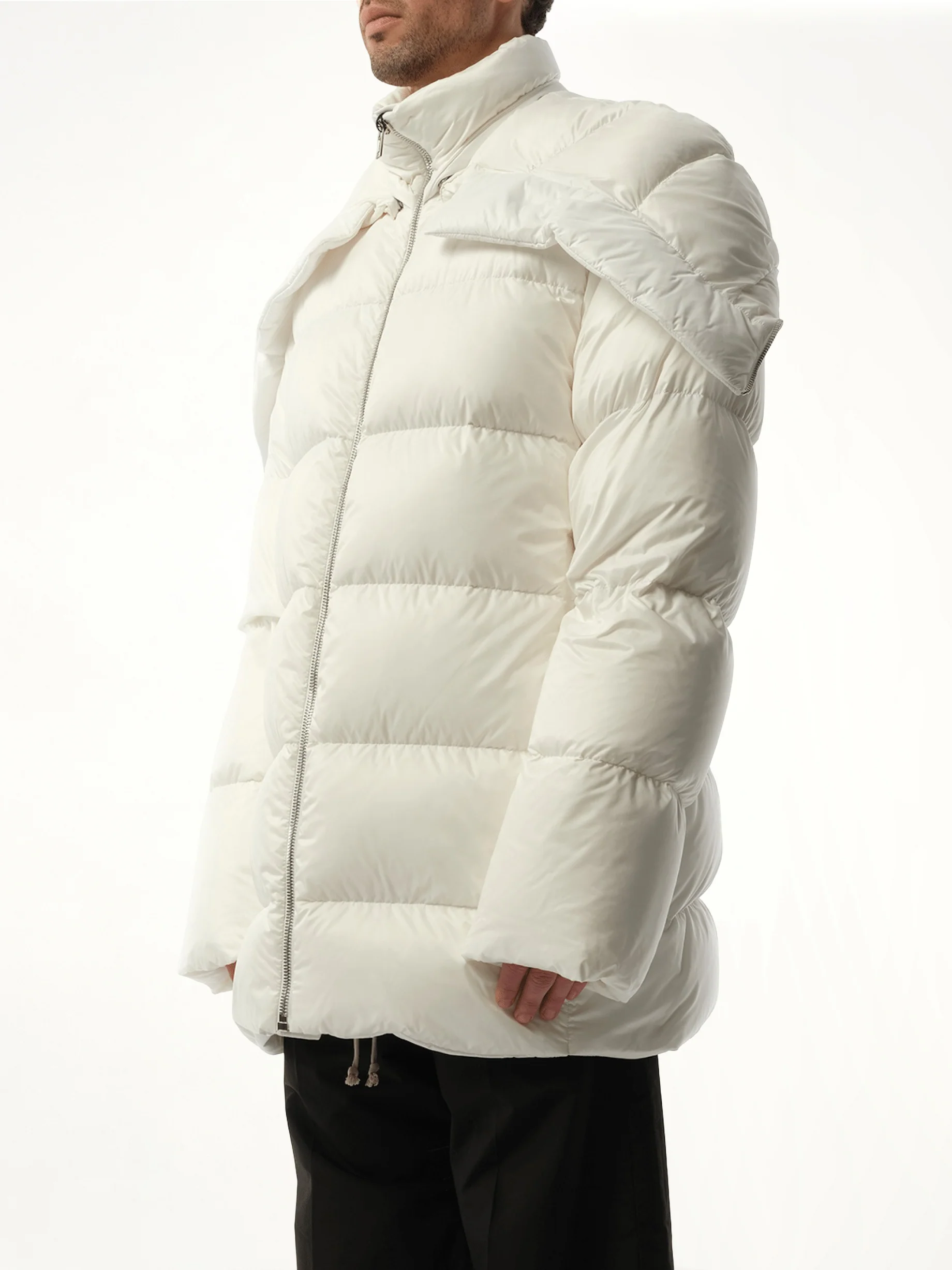 Rick Owens x Moncler Hooded Cyclopic Coat in Milk - Image 5