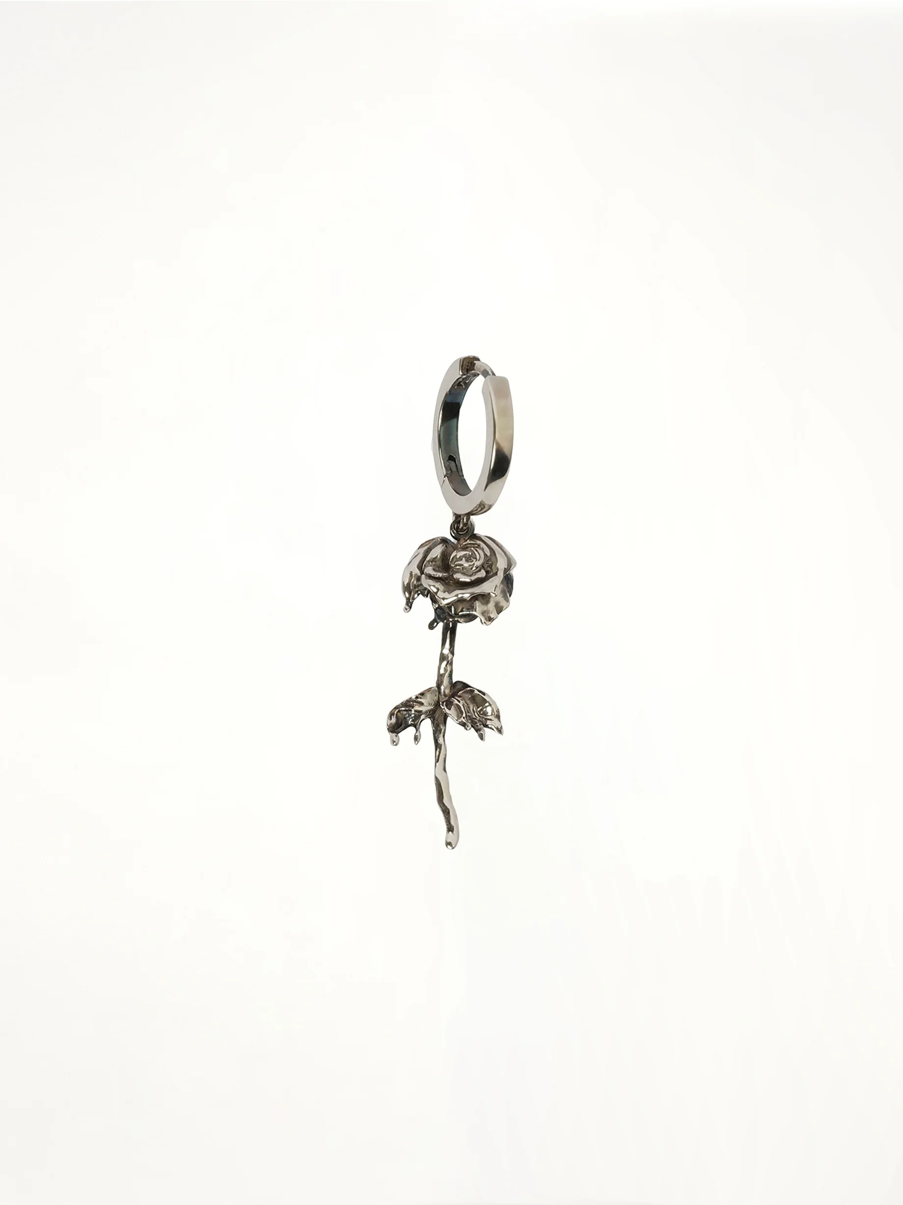 Rose Hoop Earring in Antique Silver