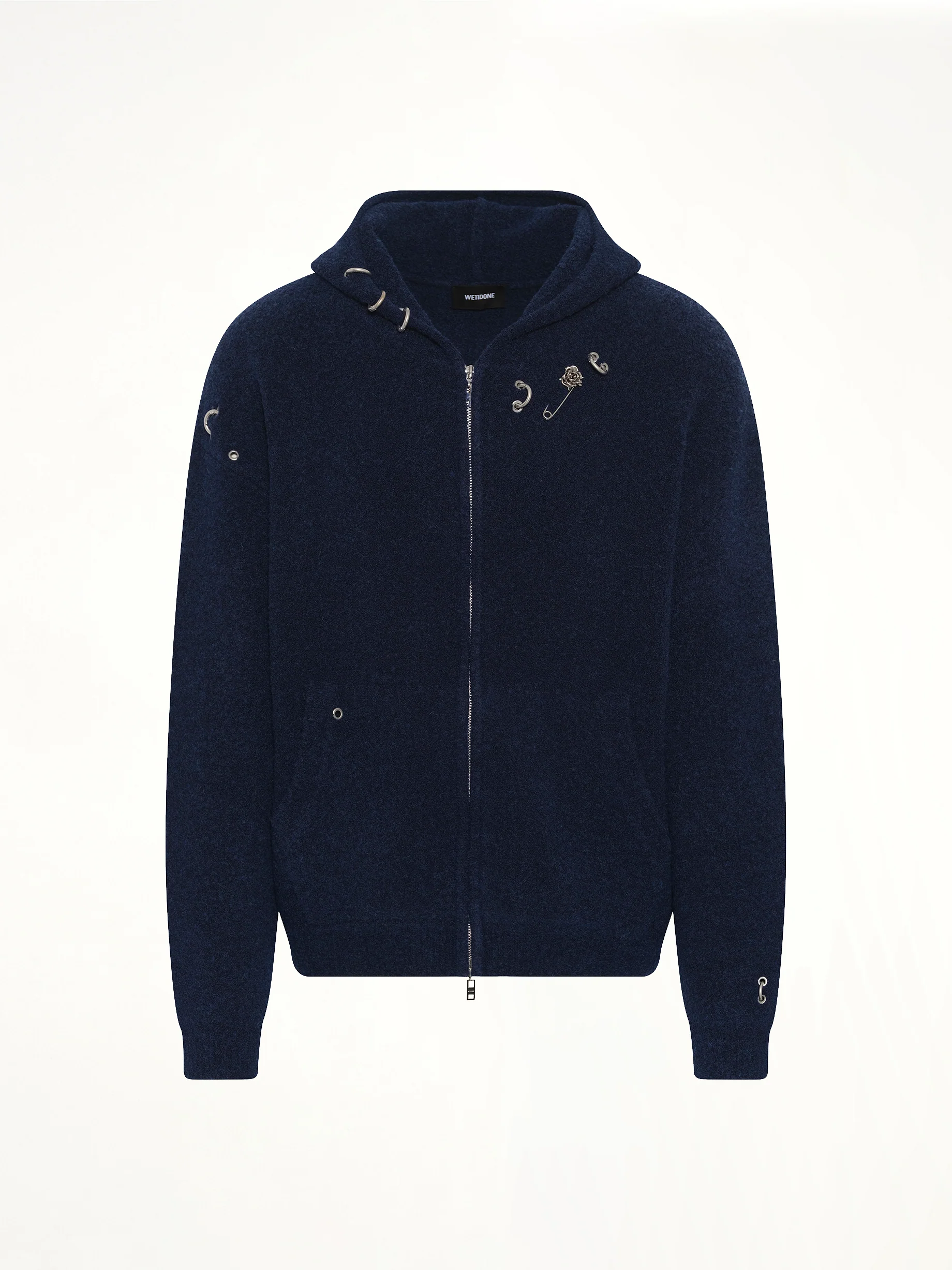 Rose with Thorns Zip-Up Hoodie in Dark Navy - Image 2