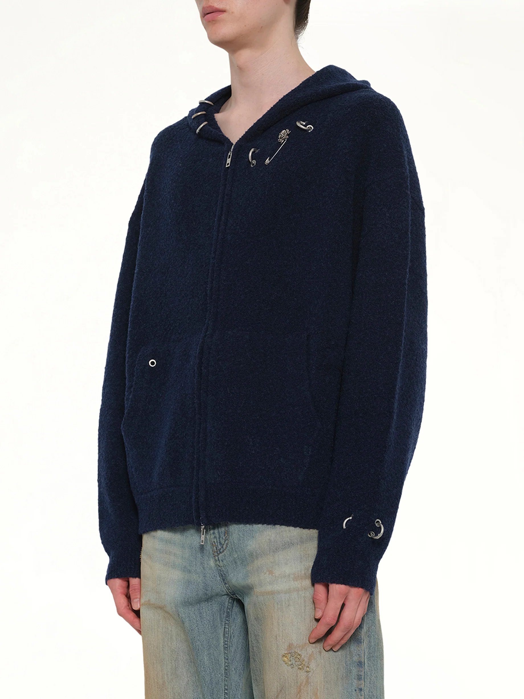 Rose with Thorns Zip-Up Hoodie in Dark Navy - Image 3