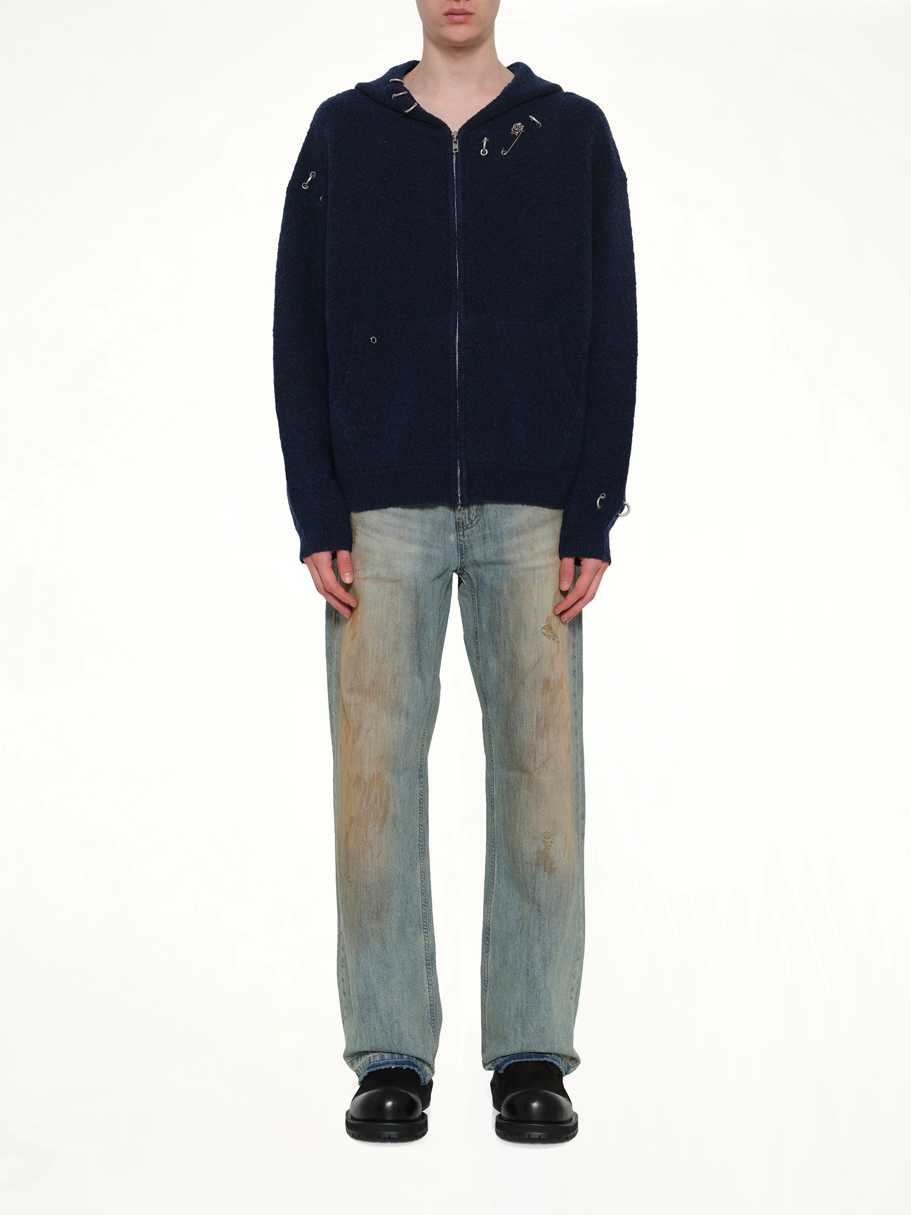 Rose with Thorns Zip-Up Hoodie in Dark Navy - Image 7