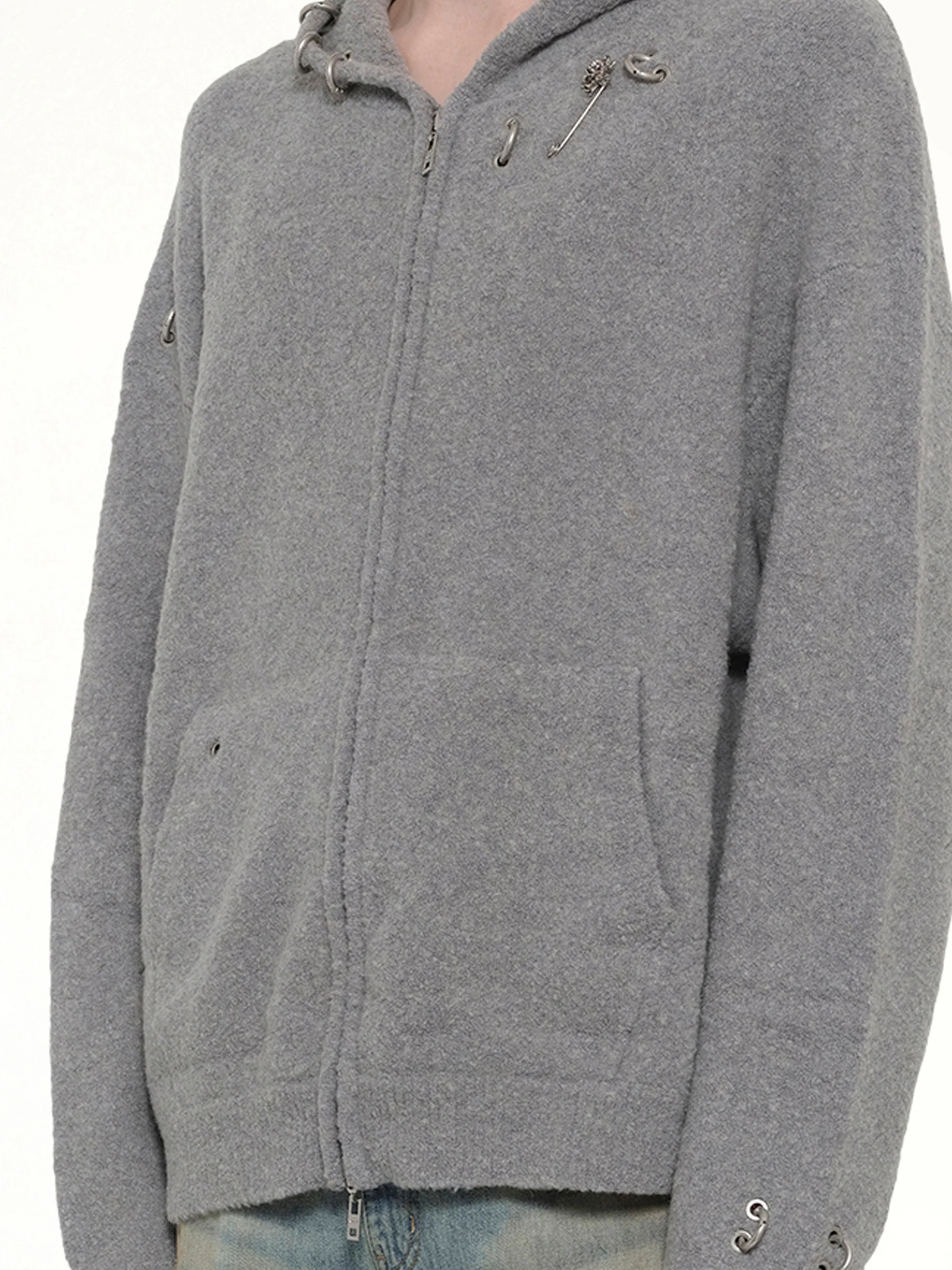 Rose with Thorns Zip-Up Hoodie in Grey - Image 6