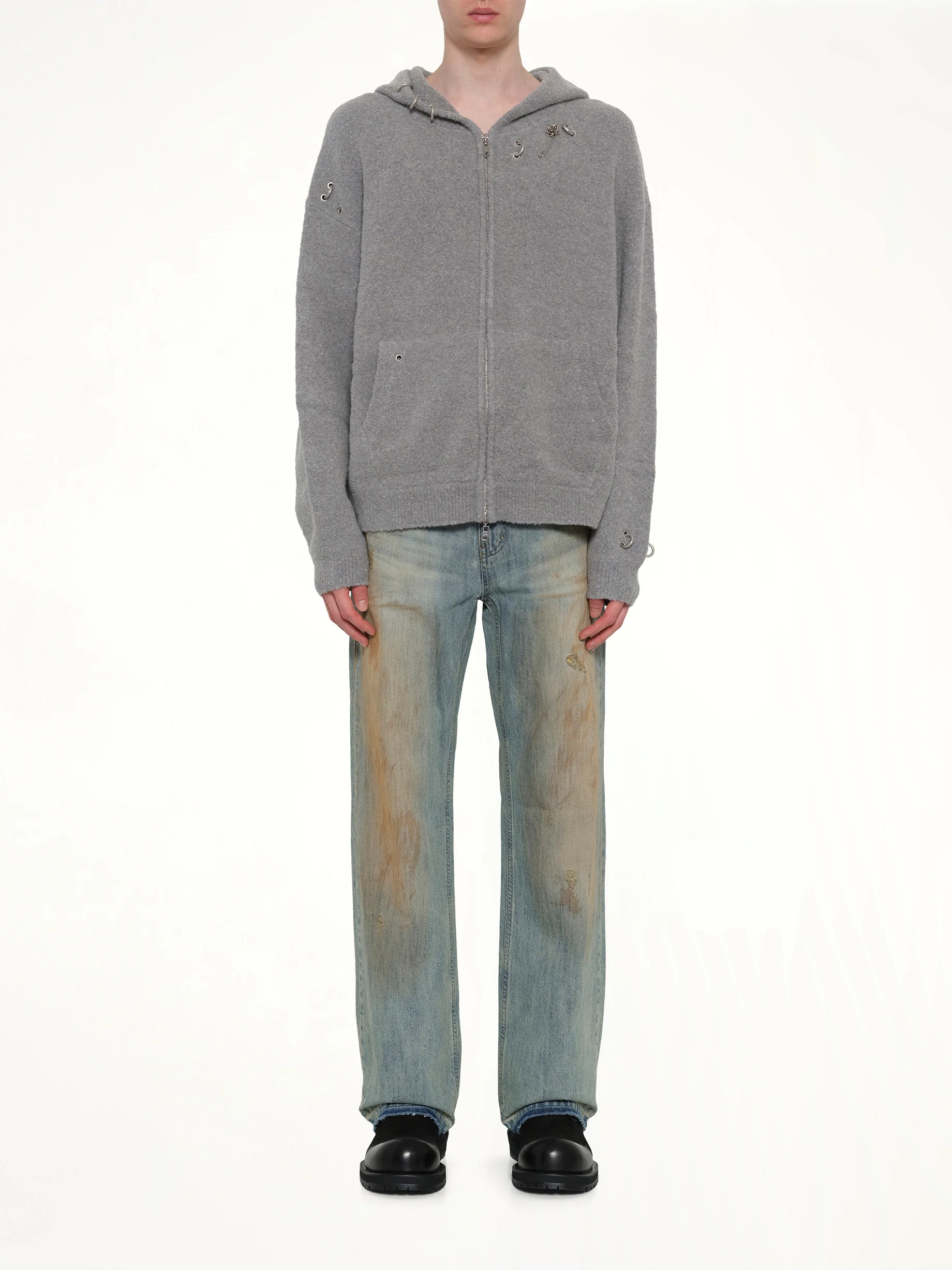 Rose with Thorns Zip-Up Hoodie in Grey - Image 7