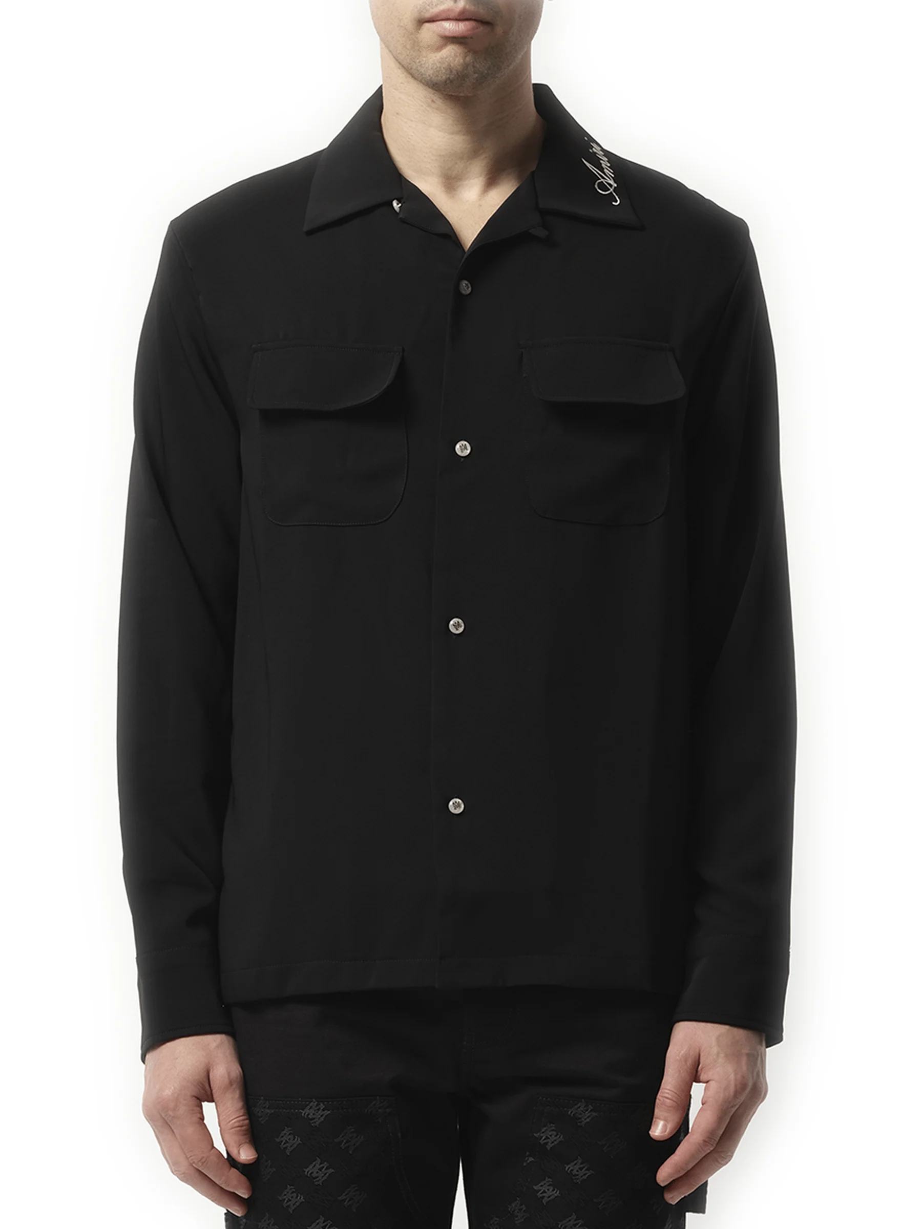 Round Pocket Dress Shirt in Black