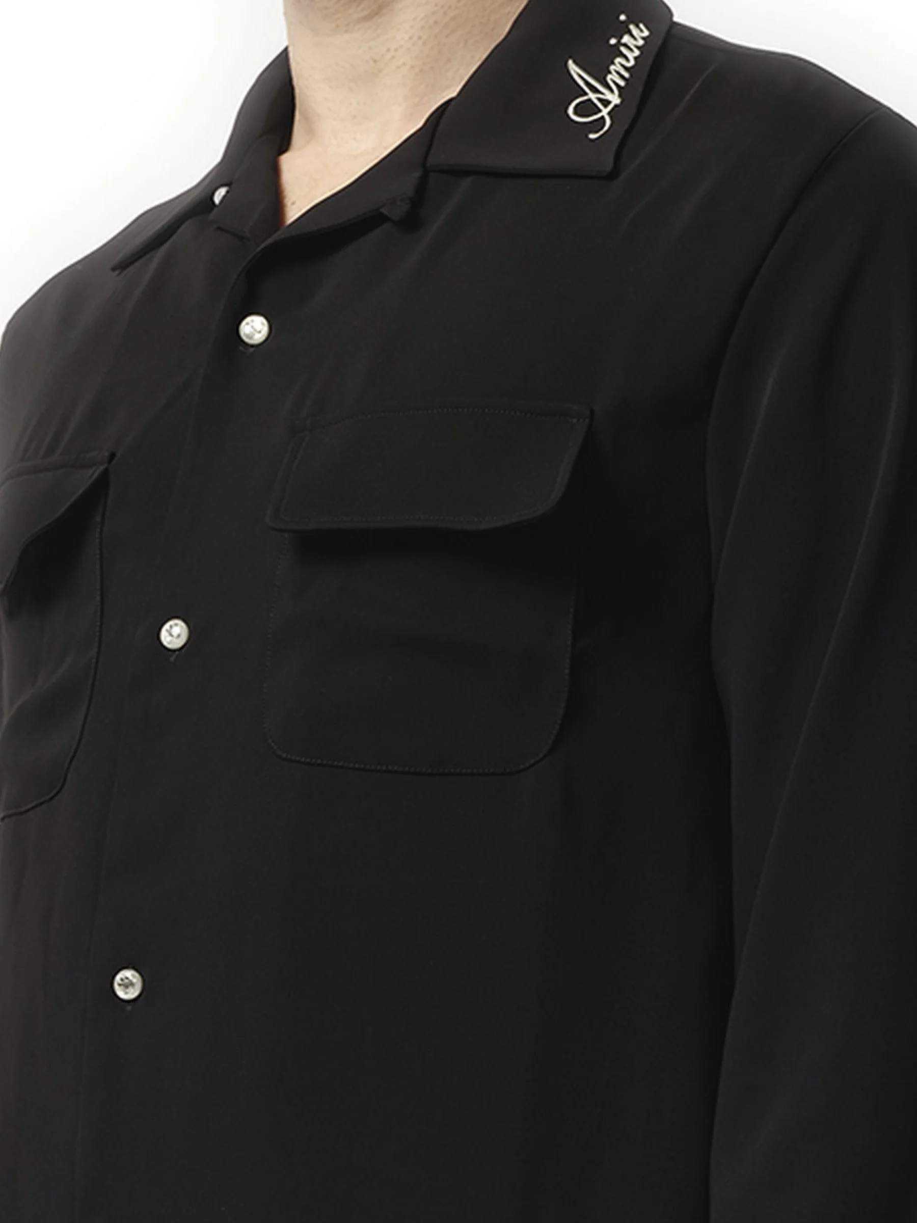 Round Pocket Dress Shirt in Black - Image 3