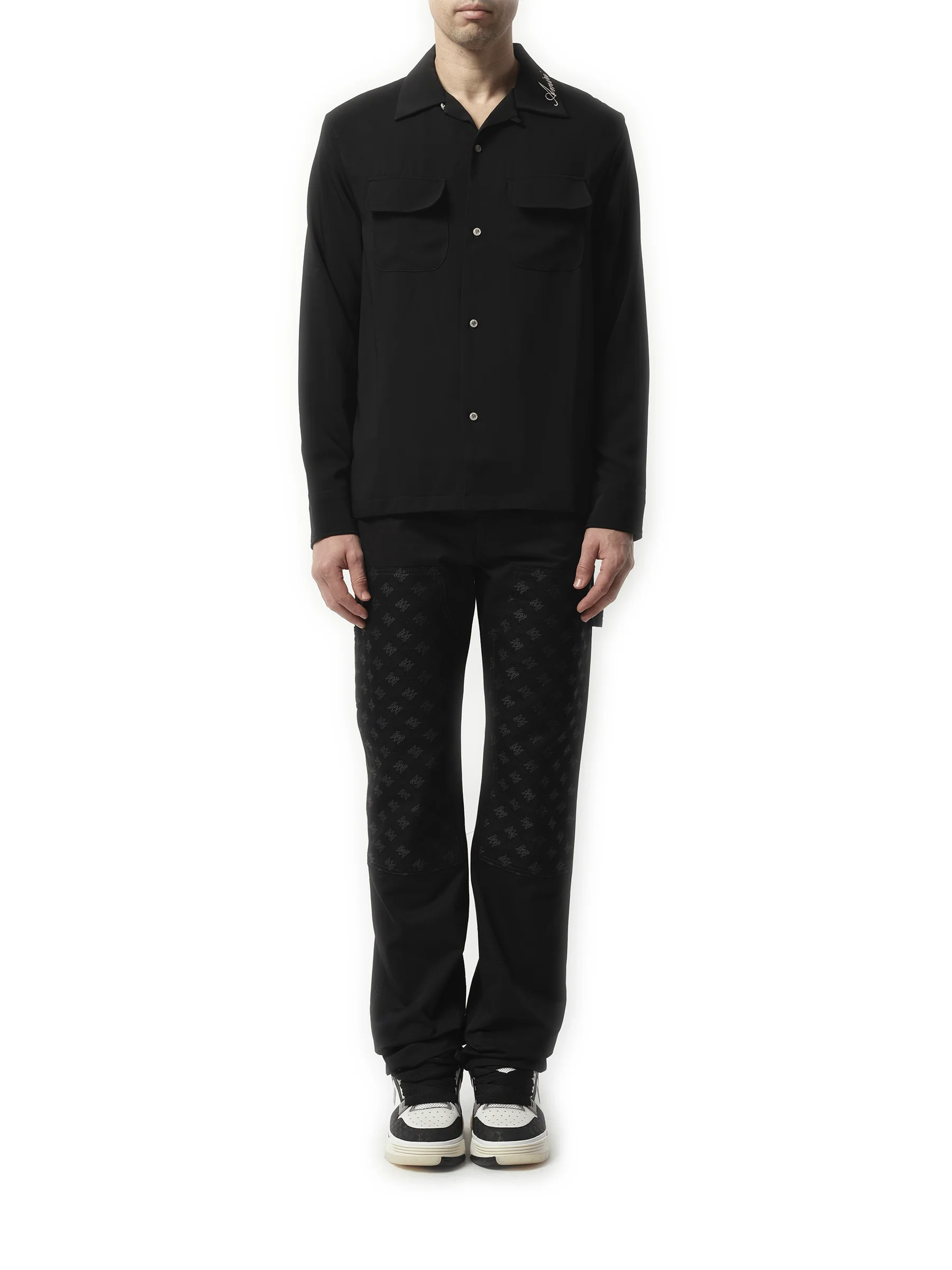 Round Pocket Dress Shirt in Black - Image 4