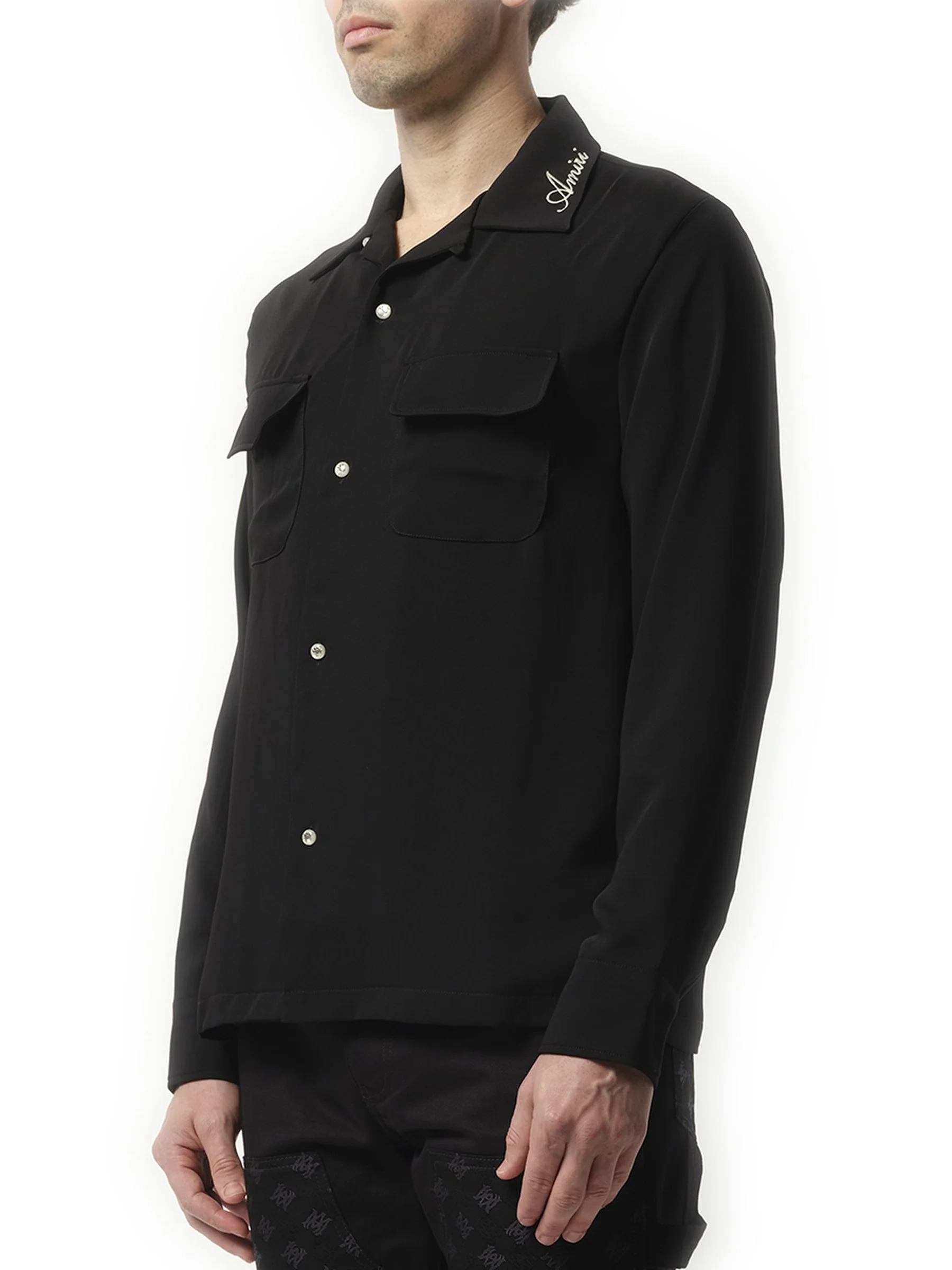Round Pocket Dress Shirt in Black - Image 5