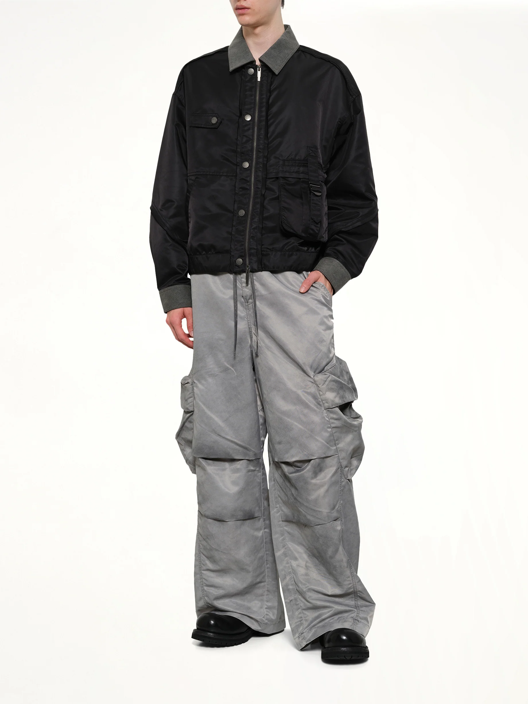 Sandwashed Nylon Cargos in Grey - Image 4