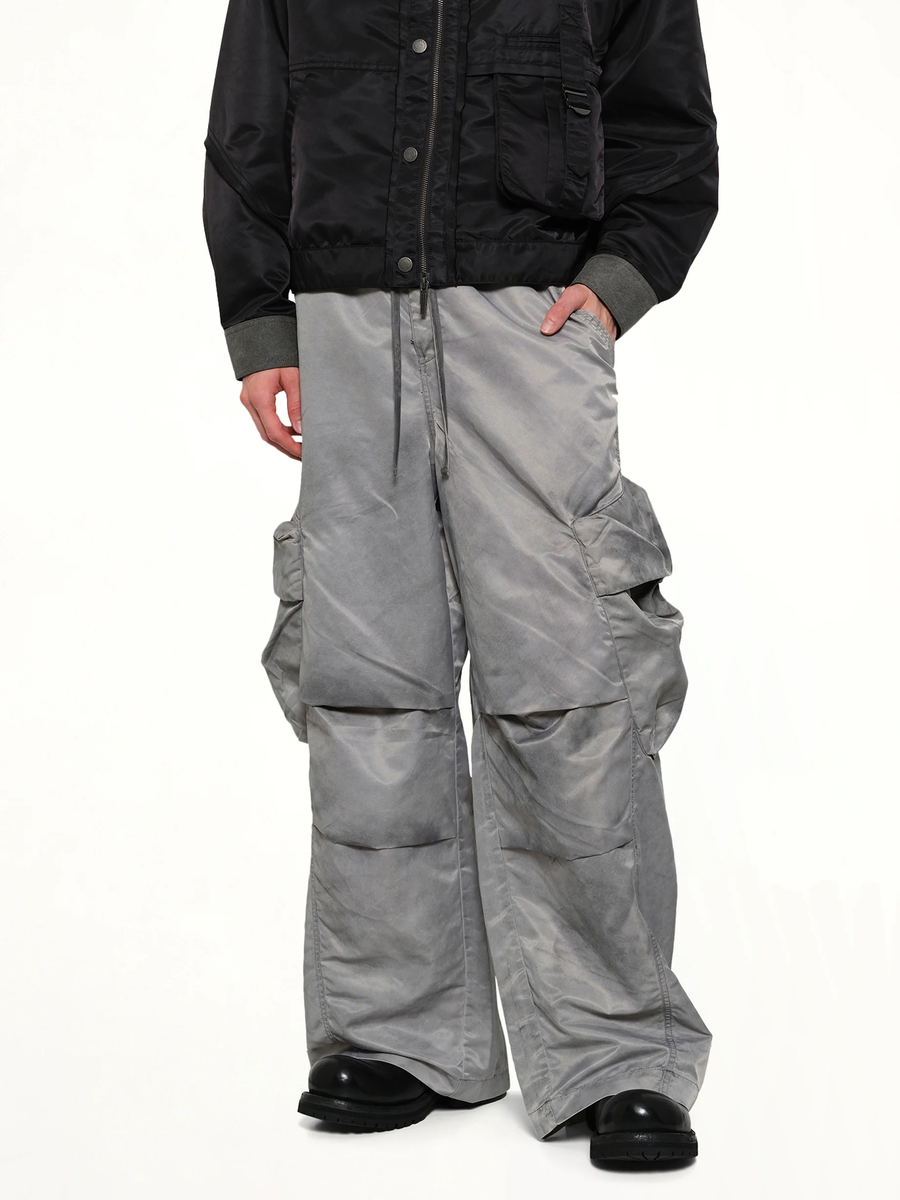 Sandwashed Nylon Cargos in Grey - Image 6