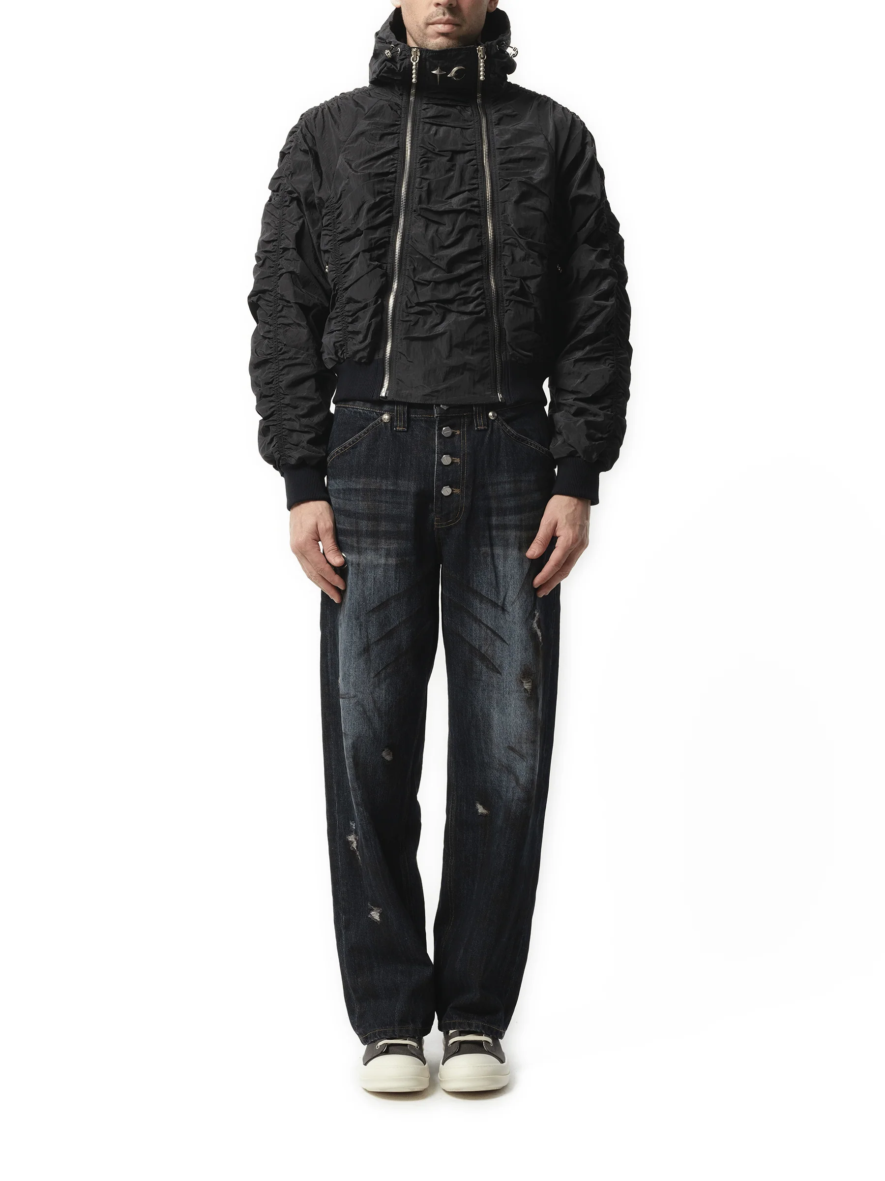 Scarred Double Flying Bio Jacket in Black - Image 4